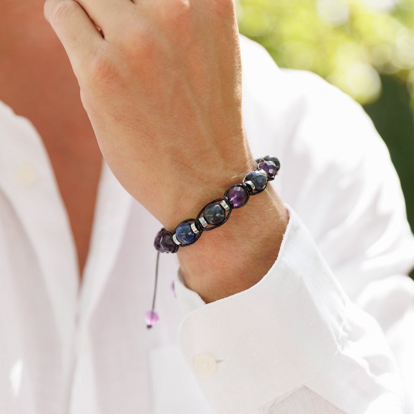 Genuine Sapphire Bracelet, Adjustable Amethyst Kyanite Beaded Bracelet, Men's Crystal Bracelet, Gift for Men, Blue Stone Macrame Bracelet - Shamballa Bracelet - Mantra Bracelet - Birthstone Bracelet - Gemstone Bracelet Men - Chakra Bracelet - Macrame Bracelet - Healing Bracelet - Valinde