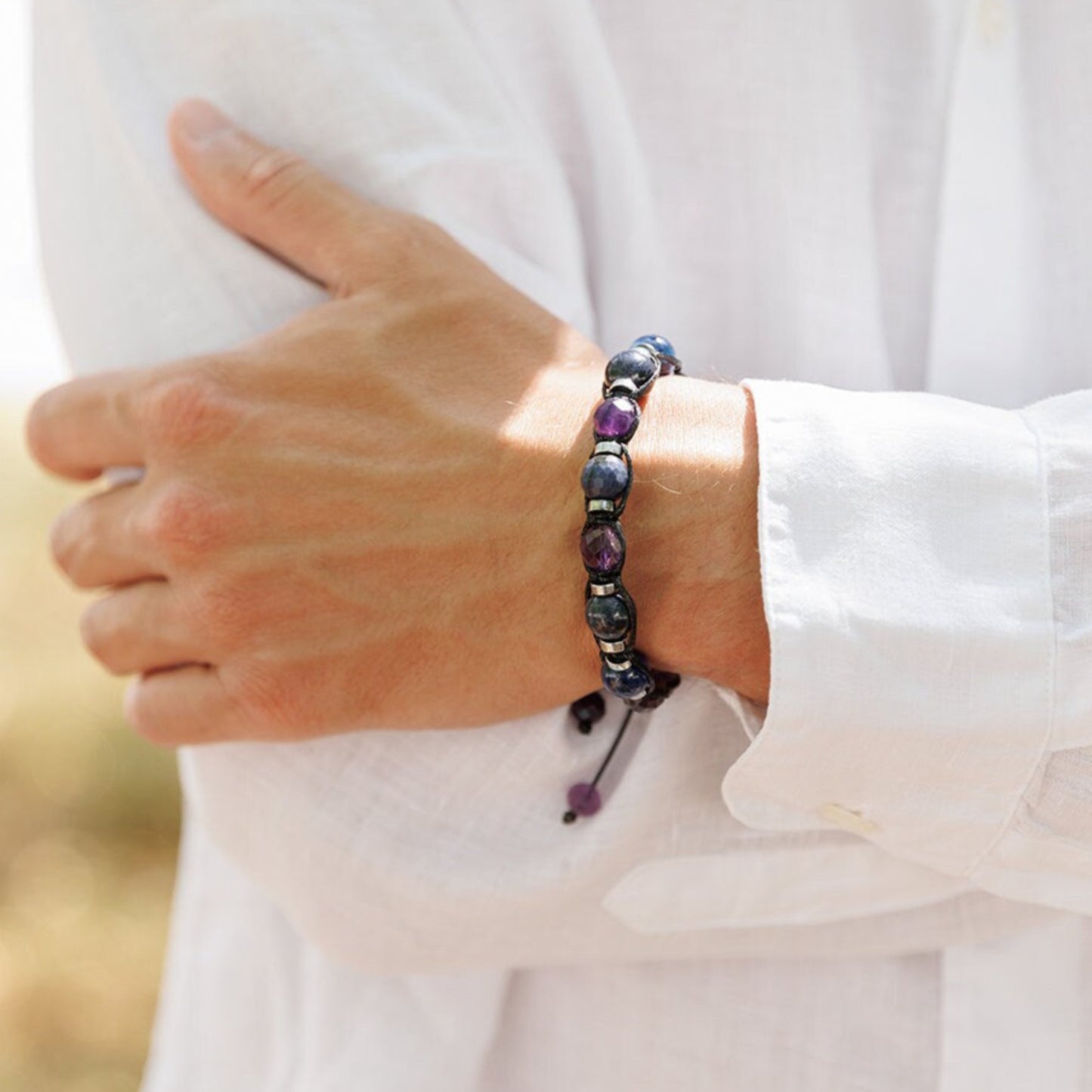 Genuine Sapphire Bracelet, Adjustable Amethyst Kyanite Beaded Bracelet, Men's Crystal Bracelet, Gift for Men, Blue Stone Macrame Bracelet - Shamballa Bracelet - Mantra Bracelet - Birthstone Bracelet - Gemstone Bracelet Men - Chakra Bracelet - Macrame Bracelet - Healing Bracelet - Valinde