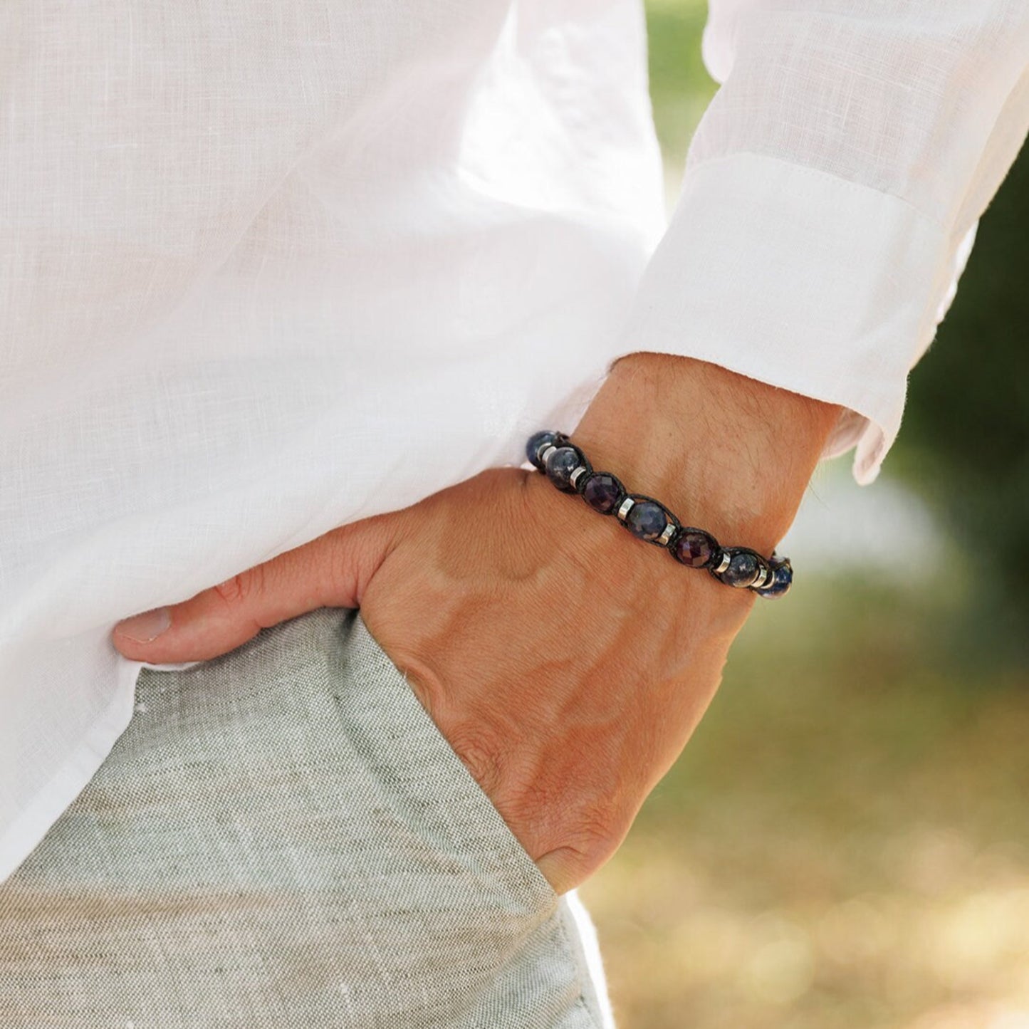 Genuine Sapphire Bracelet, Adjustable Amethyst Kyanite Beaded Bracelet, Men's Crystal Bracelet, Gift for Men, Blue Stone Macrame Bracelet - Shamballa Bracelet - Mantra Bracelet - Birthstone Bracelet - Gemstone Bracelet Men - Chakra Bracelet - Macrame Bracelet - Healing Bracelet - Valinde
