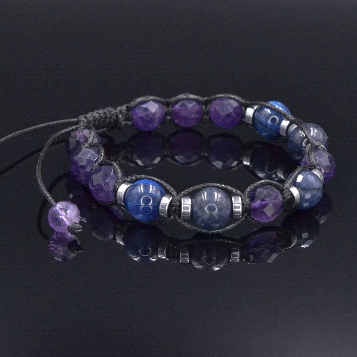Genuine Sapphire Bracelet, Adjustable Amethyst Kyanite Beaded Bracelet, Men's Crystal Bracelet, Gift for Men, Blue Stone Macrame Bracelet - Shamballa Bracelet - Mantra Bracelet - Birthstone Bracelet - Gemstone Bracelet Men - Chakra Bracelet - Macrame Bracelet - Healing Bracelet - Valinde