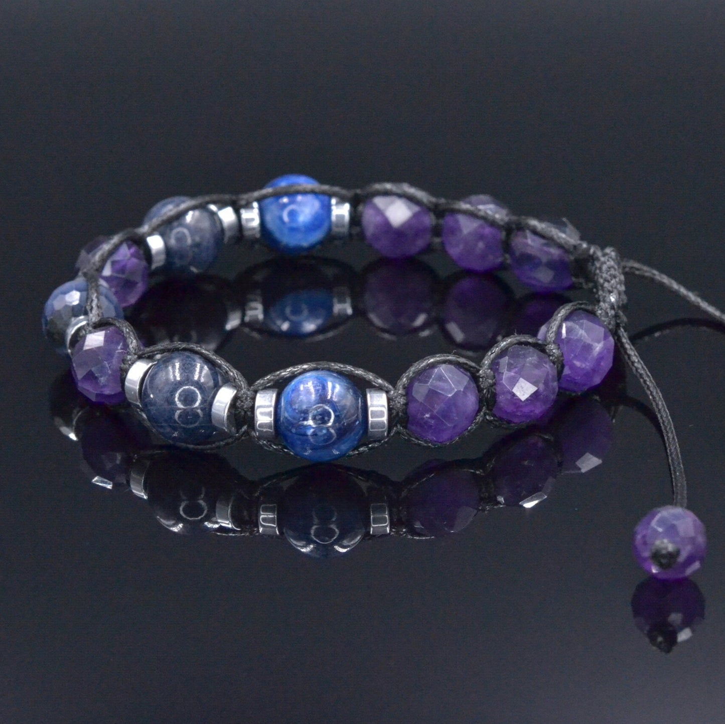 Genuine Sapphire Bracelet, Adjustable Amethyst Kyanite Beaded Bracelet, Men's Crystal Bracelet, Gift for Men, Blue Stone Macrame Bracelet - Shamballa Bracelet - Mantra Bracelet - Birthstone Bracelet - Gemstone Bracelet Men - Chakra Bracelet - Macrame Bracelet - Healing Bracelet - Valinde