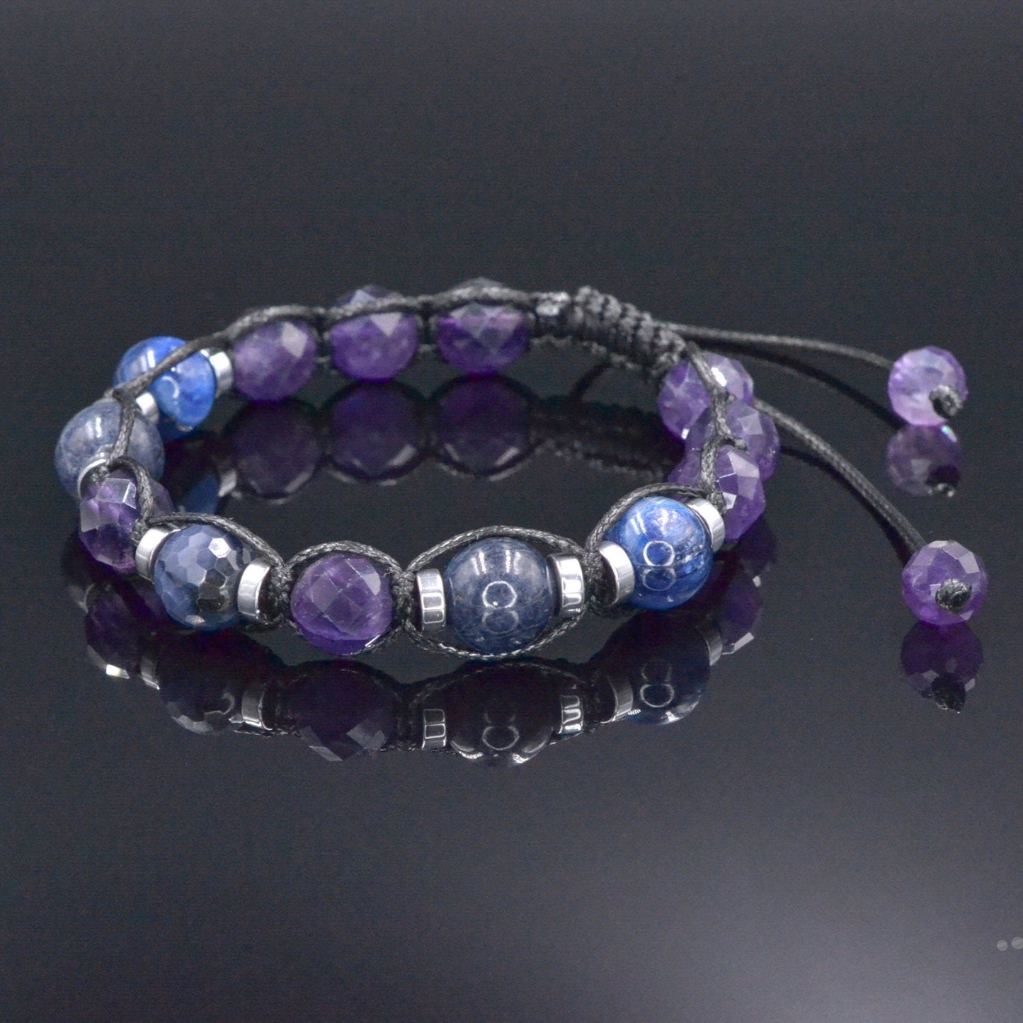 Genuine Sapphire Bracelet, Adjustable Amethyst Kyanite Beaded Bracelet, Men's Crystal Bracelet, Gift for Men, Blue Stone Macrame Bracelet - Shamballa Bracelet - Mantra Bracelet - Birthstone Bracelet - Gemstone Bracelet Men - Chakra Bracelet - Macrame Bracelet - Healing Bracelet - Valinde