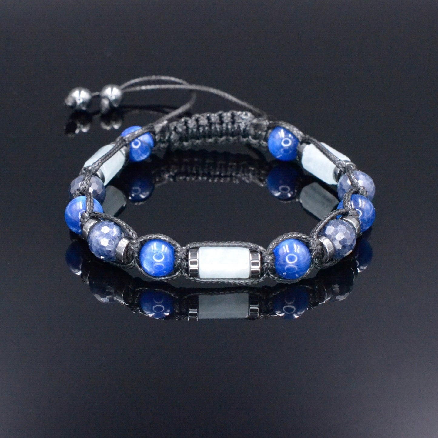 Genuine Sapphire Kyanite Bracelet - Men's Blue Crystal Beads Bracelet - Aquamarine Bracelet - Adjustable Braided Bracelet - Gift for Men - Shamballa Bracelet - Birthstone Bracelet - Gemstone Bracelet Men - Chakra Bracelet - Macrame Bracelet - Healing Bracelet - Valinde