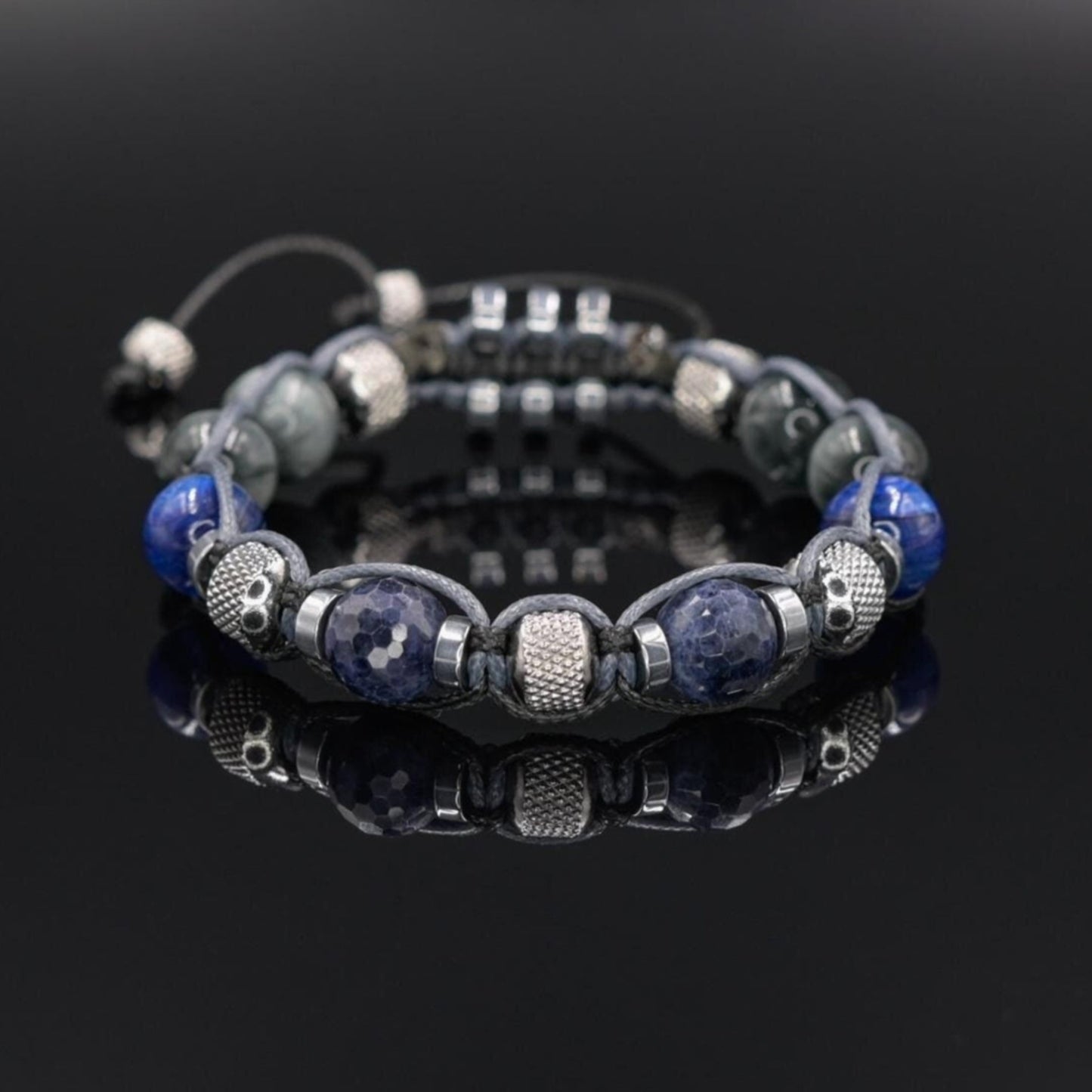 Men's Sapphire Kyanite Hawk's Eye Gemstone Bracelet, Steel Beads Braided Bracelet, Luxury Bracelet, Gift for Him,Adjustable Bracelet for Men - Shamballa Bracelet - Mantra Bracelet - Birthstone Bracelet - Gemstone Bracelet Men - Chakra Bracelet - Macrame Bracelet - Healing Bracelet - Valinde