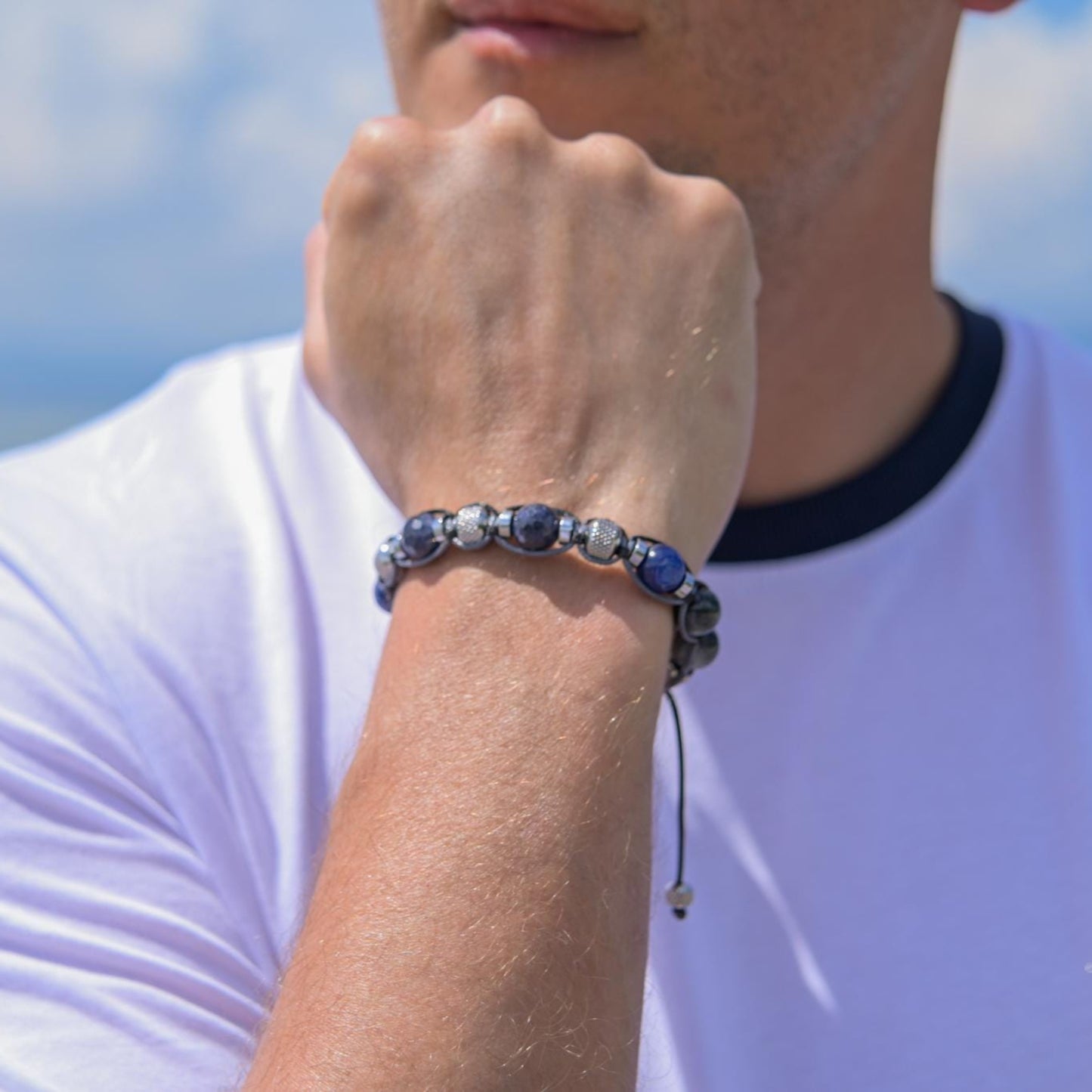 Men's Sapphire Kyanite Hawk's Eye Gemstone Bracelet, Steel Beads Braided Bracelet, Luxury Bracelet, Gift for Him,Adjustable Bracelet for Men - Shamballa Bracelet - Mantra Bracelet - Birthstone Bracelet - Gemstone Bracelet Men - Chakra Bracelet - Macrame Bracelet - Healing Bracelet - Valinde