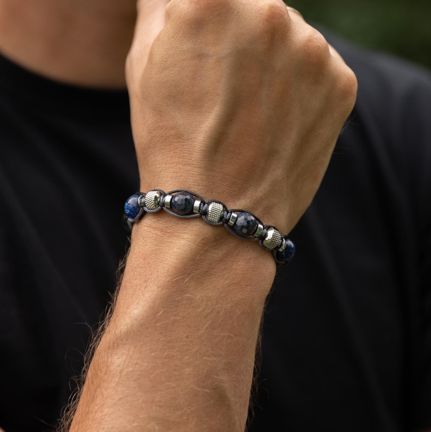 Men's Sapphire Kyanite Hawk's Eye Gemstone Bracelet, Steel Beads Braided Bracelet, Luxury Bracelet, Gift for Him,Adjustable Bracelet for Men - Shamballa Bracelet - Mantra Bracelet - Birthstone Bracelet - Gemstone Bracelet Men - Chakra Bracelet - Macrame Bracelet - Healing Bracelet - Valinde