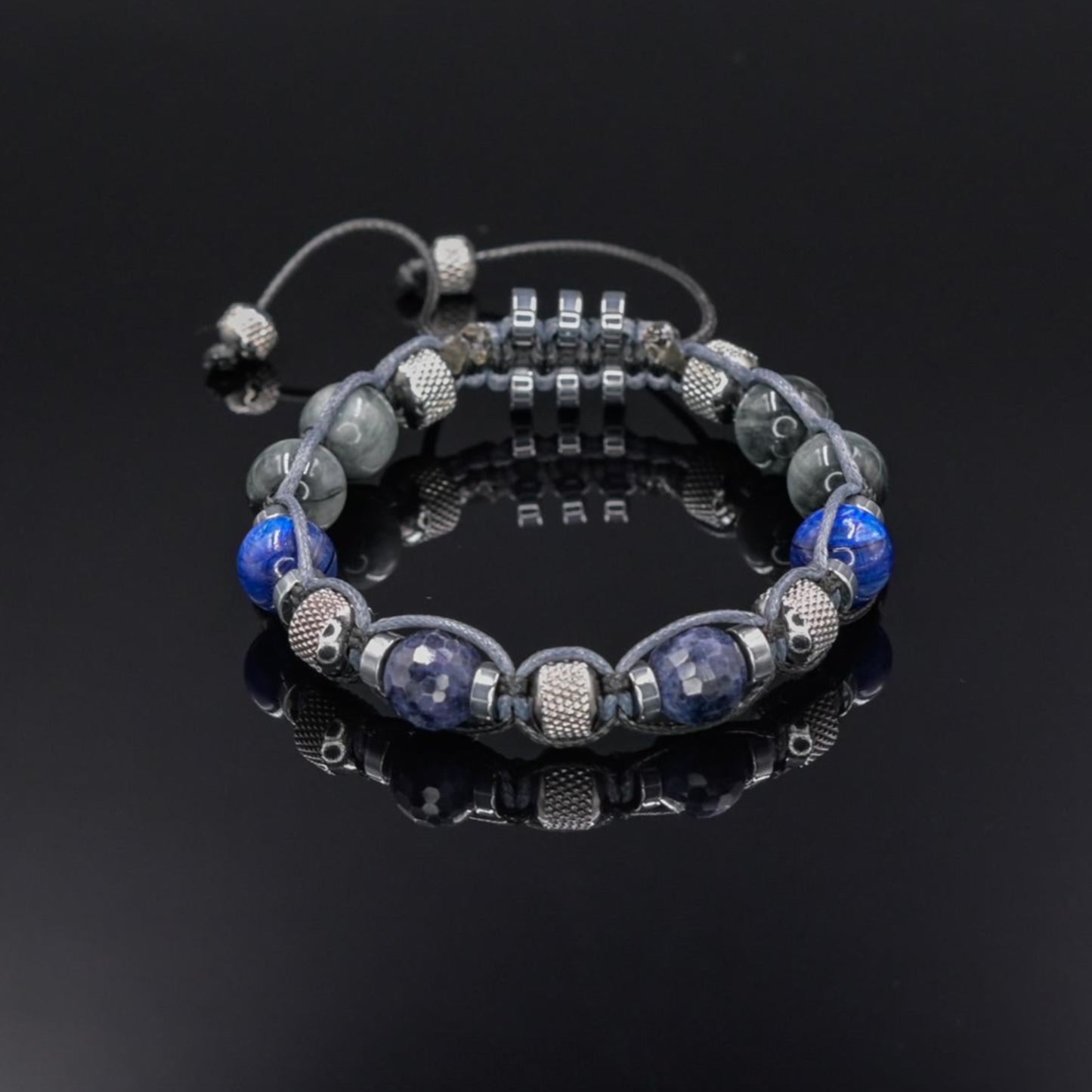 Men's Sapphire Kyanite Hawk's Eye Gemstone Bracelet, Steel Beads Braided Bracelet, Luxury Bracelet, Gift for Him,Adjustable Bracelet for Men - Shamballa Bracelet - Mantra Bracelet - Birthstone Bracelet - Gemstone Bracelet Men - Chakra Bracelet - Macrame Bracelet - Healing Bracelet - Valinde