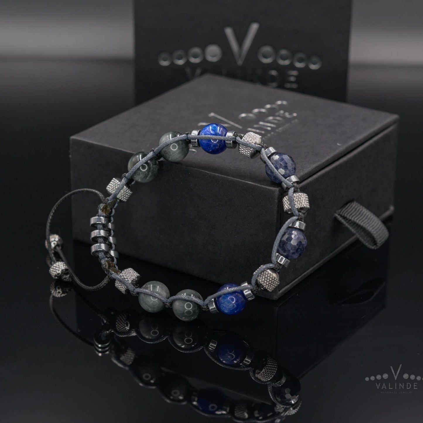 Men's Sapphire Kyanite Hawk's Eye Gemstone Bracelet, Steel Beads Braided Bracelet, Luxury Bracelet, Gift for Him,Adjustable Bracelet for Men - Shamballa Bracelet - Mantra Bracelet - Birthstone Bracelet - Gemstone Bracelet Men - Chakra Bracelet - Macrame Bracelet - Healing Bracelet - Valinde