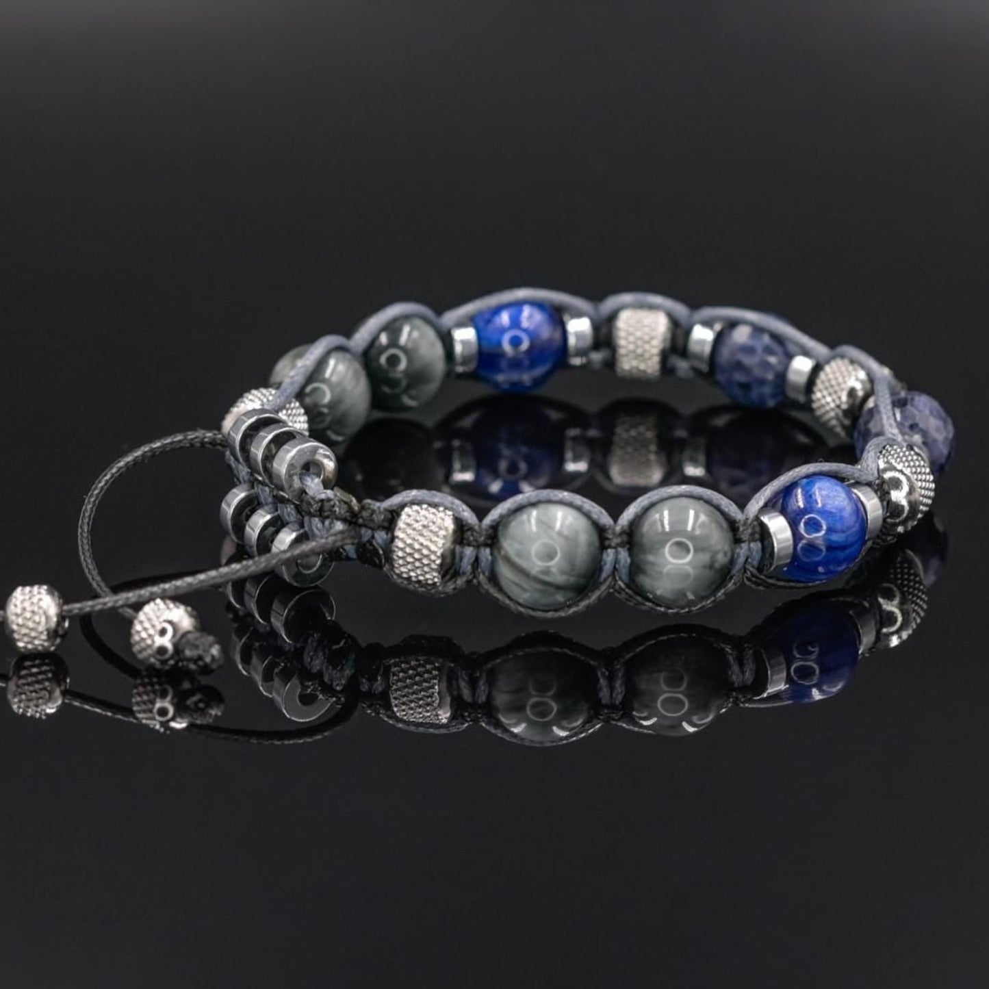 Men's Sapphire Kyanite Hawk's Eye Gemstone Bracelet, Steel Beads Braided Bracelet, Luxury Bracelet, Gift for Him,Adjustable Bracelet for Men - Shamballa Bracelet - Mantra Bracelet - Birthstone Bracelet - Gemstone Bracelet Men - Chakra Bracelet - Macrame Bracelet - Healing Bracelet - Valinde