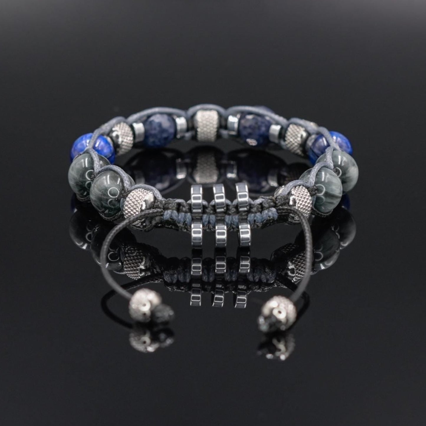 Men's Sapphire Kyanite Hawk's Eye Gemstone Bracelet, Steel Beads Braided Bracelet, Luxury Bracelet, Gift for Him,Adjustable Bracelet for Men - Shamballa Bracelet - Mantra Bracelet - Birthstone Bracelet - Gemstone Bracelet Men - Chakra Bracelet - Macrame Bracelet - Healing Bracelet - Valinde