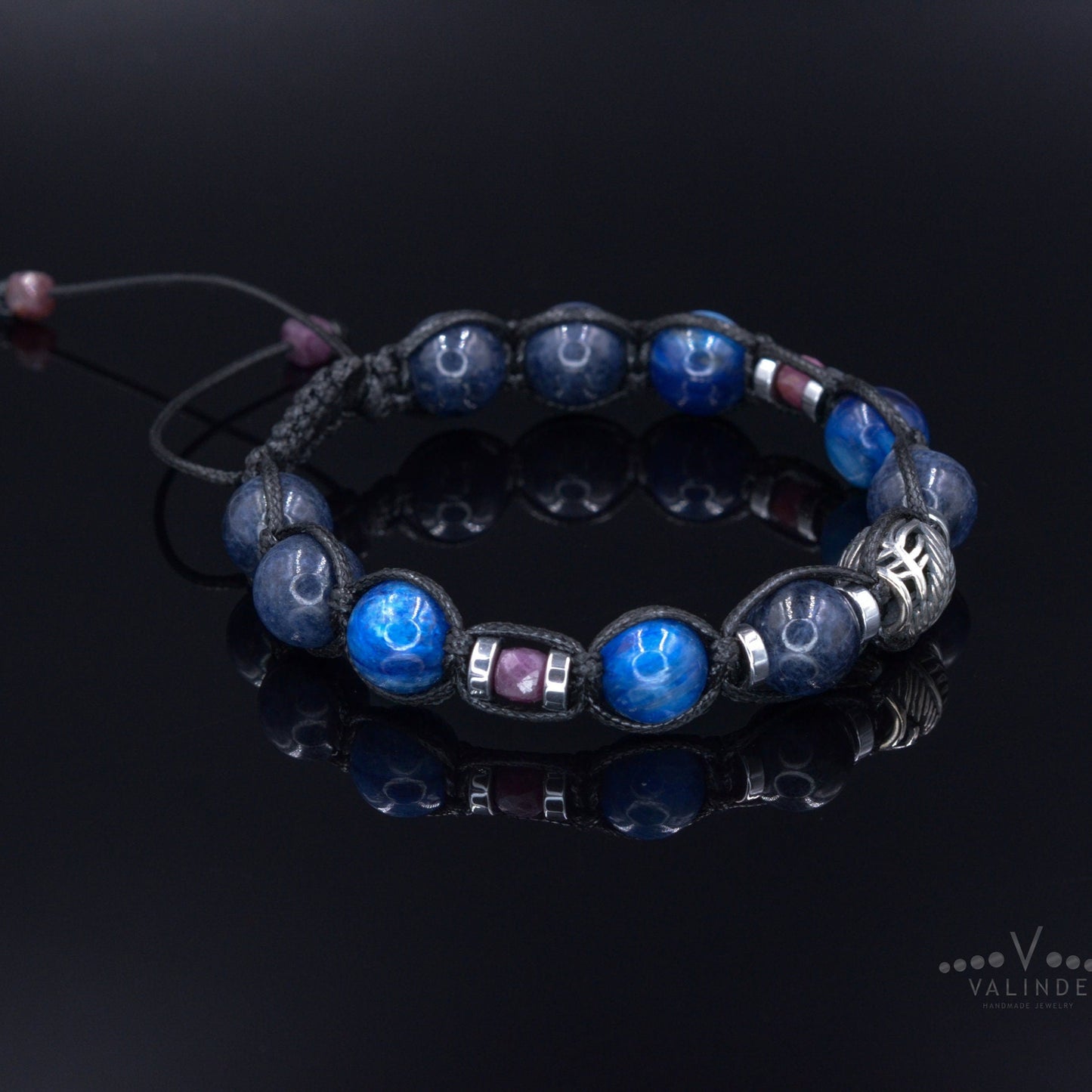 Men's Sapphire & 925 Silver Bead Bracelet - Kyanite Crystal Bracelet - Gift for Men - Adjustable Gemstone Bracelet - Father's Day Gift - Shamballa Bracelet - Birthstone Bracelet - Gemstone Bracelet Men - Chakra Bracelet