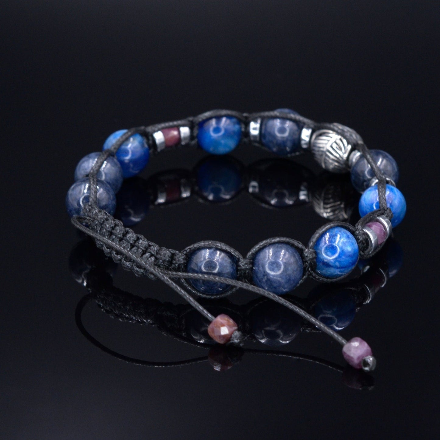 Men's Sapphire & 925 Silver Bead Bracelet - Kyanite Crystal Bracelet - Gift for Men - Adjustable Gemstone Bracelet - Father's Day Gift - Shamballa Bracelet - Birthstone Bracelet - Gemstone Bracelet Men - Chakra Bracelet