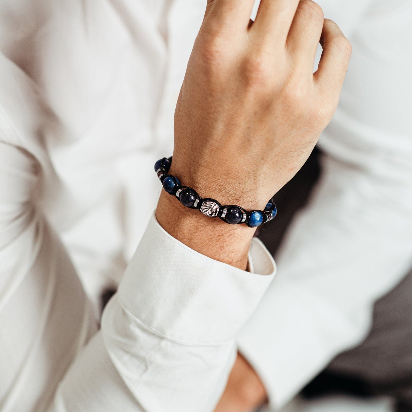 Men's Sapphire & 925 Silver Bead Bracelet - Kyanite Crystal Bracelet - Gift for Men - Adjustable Gemstone Bracelet - Father's Day Gift - Shamballa Bracelet - Birthstone Bracelet - Gemstone Bracelet Men - Chakra Bracelet
