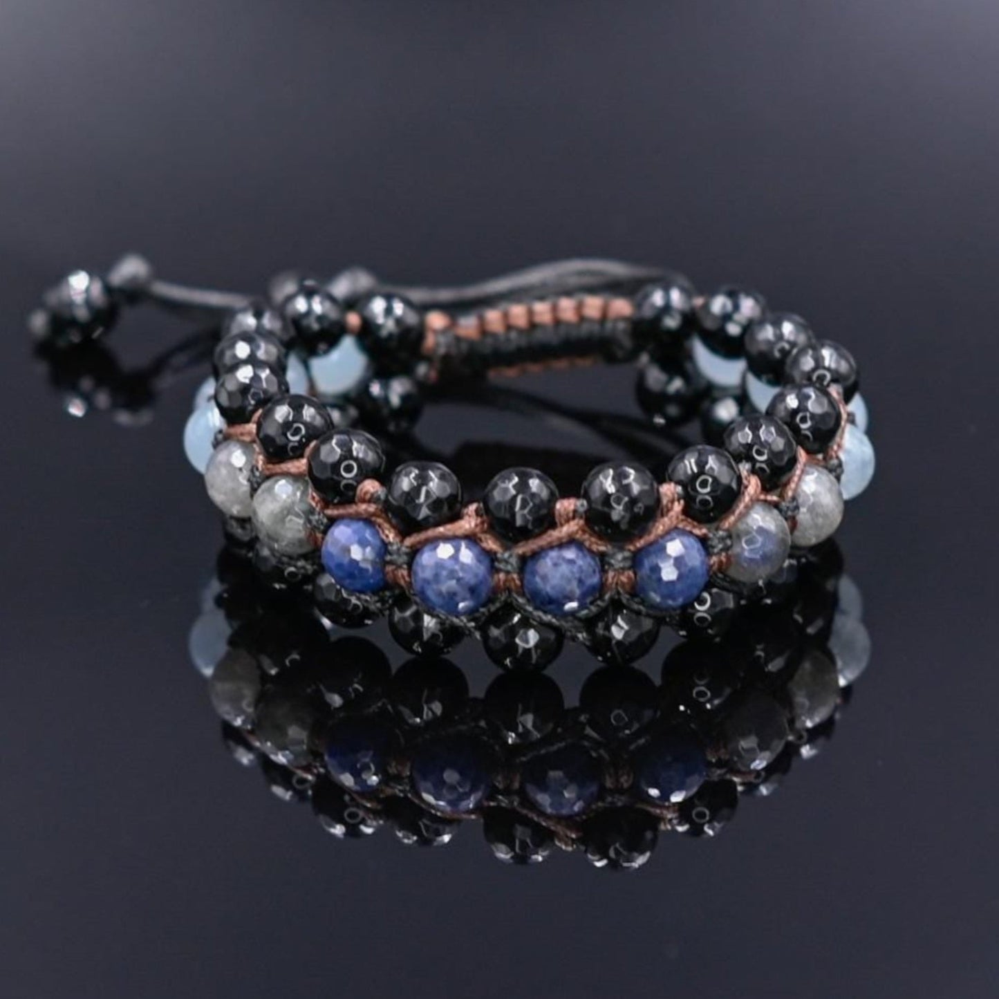 Herren Saphir Edelstein Armband 3 reihig Makramee Armband Aquamarin Armband Geschenk für Männer Mann Kristall Armband Verstellbar Armband - Shamballa Bracelet - Birthstone Bracelet - Gemstone Bracelet Men - Chakra Bracelet - Macrame Bracelet - Healing Bracelet - Valinde