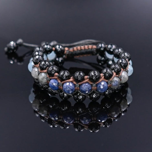 Herren Saphir Edelstein Armband 3 reihig Makramee Armband Aquamarin Armband Geschenk für Männer Mann Kristall Armband Verstellbar Armband -  Shamballa Bracelet  -  Birthstone Bracelet - Gemstone Bracelet Men - Chakra Bracelet - Macrame Bracelet - Healing Bracelet - Valinde