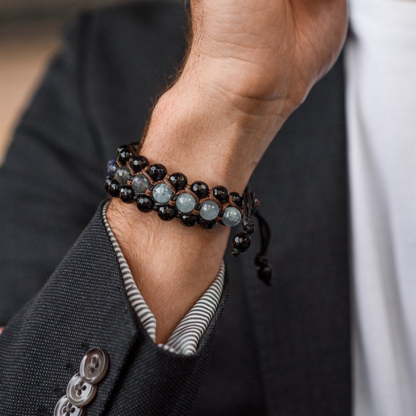 Herren Saphir Edelstein Armband 3 reihig Makramee Armband Aquamarin Armband Geschenk für Männer Mann Kristall Armband Verstellbar Armband - Shamballa Bracelet - Birthstone Bracelet - Gemstone Bracelet Men - Chakra Bracelet - Macrame Bracelet - Healing Bracelet - Valinde