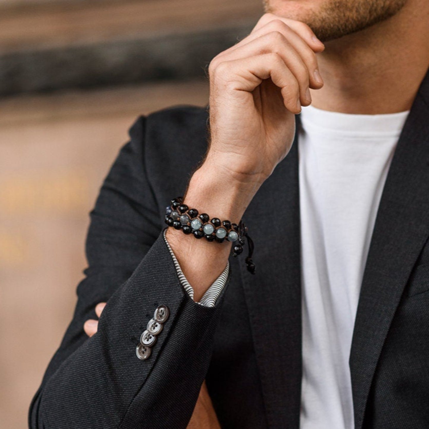 Herren Saphir Edelstein Armband 3 reihig Makramee Armband Aquamarin Armband Geschenk für Männer Mann Kristall Armband Verstellbar Armband - Shamballa Bracelet - Birthstone Bracelet - Gemstone Bracelet Men - Chakra Bracelet - Macrame Bracelet - Healing Bracelet - Valinde