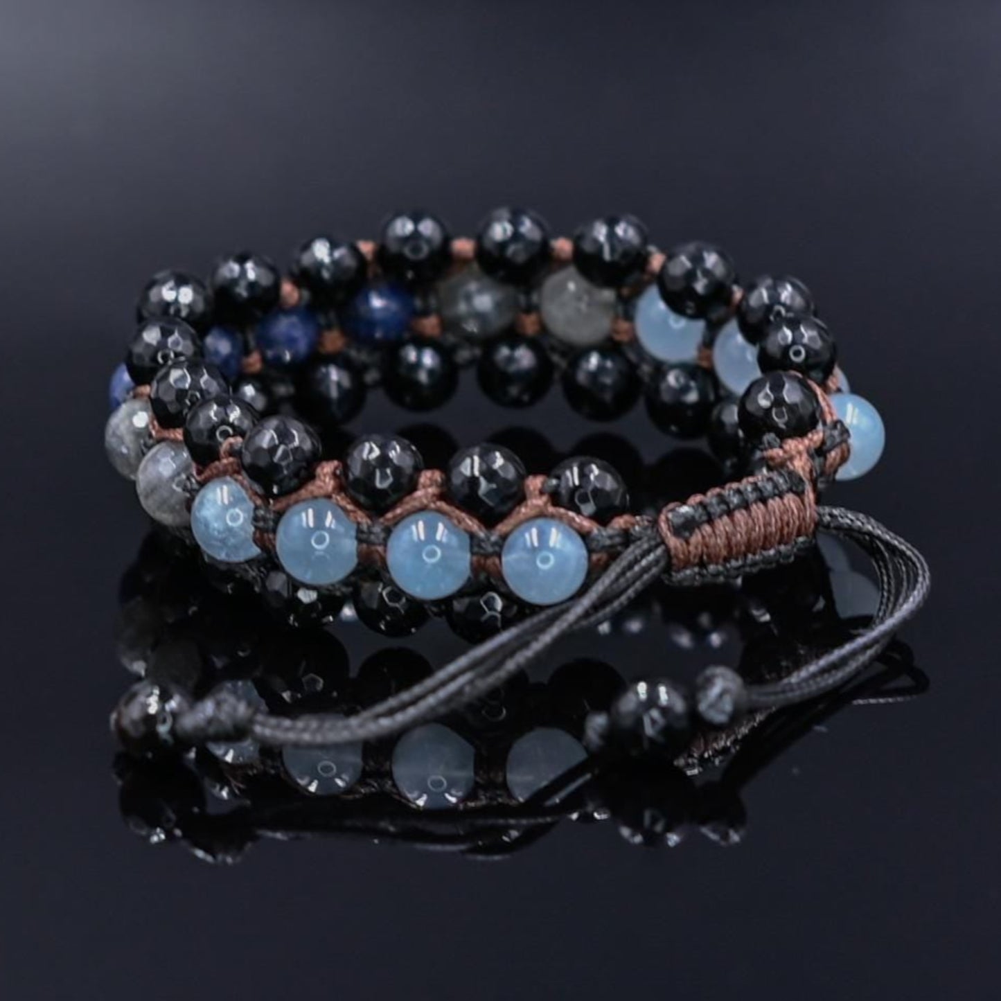 Herren Saphir Edelstein Armband 3 reihig Makramee Armband Aquamarin Armband Geschenk für Männer Mann Kristall Armband Verstellbar Armband - Shamballa Bracelet - Birthstone Bracelet - Gemstone Bracelet Men - Chakra Bracelet - Macrame Bracelet - Healing Bracelet - Valinde