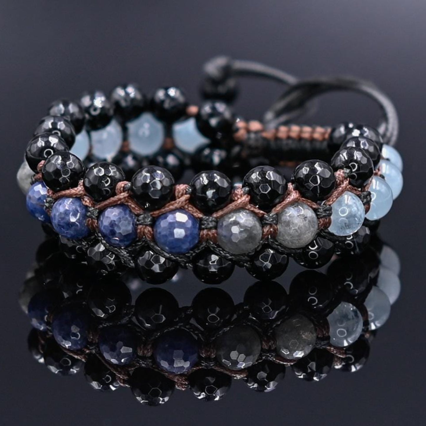 Herren Saphir Edelstein Armband 3 reihig Makramee Armband Aquamarin Armband Geschenk für Männer Mann Kristall Armband Verstellbar Armband - Shamballa Bracelet - Birthstone Bracelet - Gemstone Bracelet Men - Chakra Bracelet - Macrame Bracelet - Healing Bracelet - Valinde