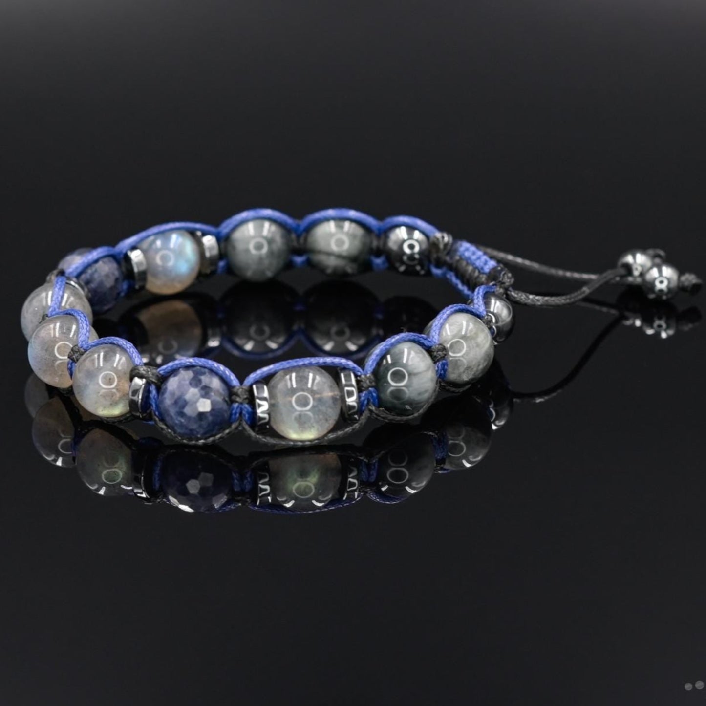 Men's Sapphire Labradorite Hawk's Eye Gemstone Bracelet, Braided Adjustable Bracelet, Crystal Bracelet, Gift for Men,Men's Christmas Gift - Shamballa Bracelet - Mantra Bracelet - Birthstone Bracelet - Gemstone Bracelet Men - Chakra Bracelet - Macrame Bracelet - Healing Bracelet - Valinde