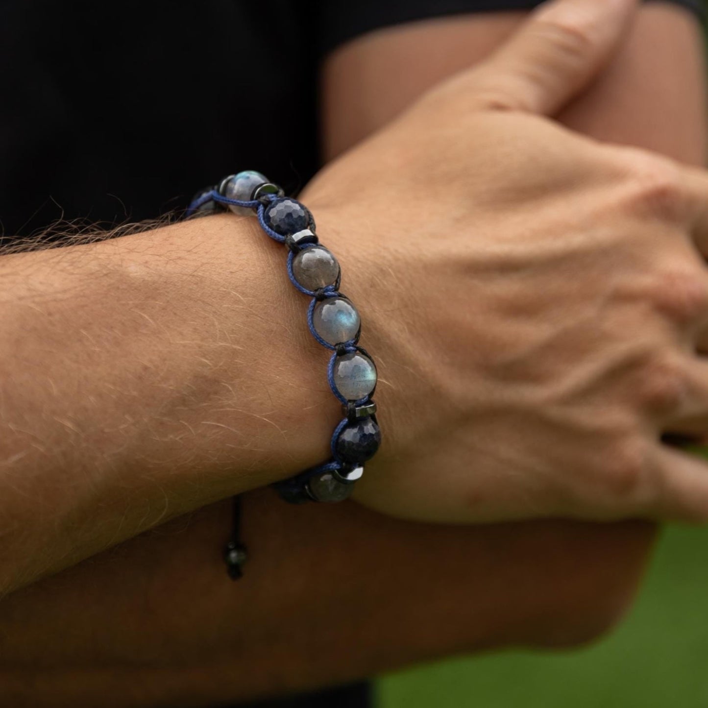 Men's Sapphire Labradorite Hawk's Eye Gemstone Bracelet, Braided Adjustable Bracelet, Crystal Bracelet, Gift for Men,Men's Christmas Gift - Shamballa Bracelet - Mantra Bracelet - Birthstone Bracelet - Gemstone Bracelet Men - Chakra Bracelet - Macrame Bracelet - Healing Bracelet - Valinde