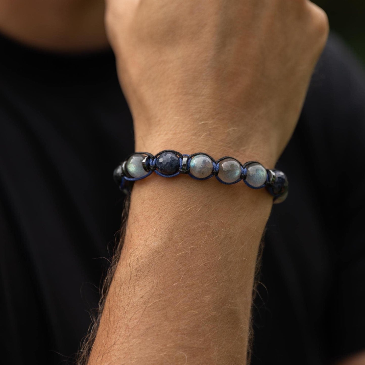 Men's Sapphire Labradorite Hawk's Eye Gemstone Bracelet, Braided Adjustable Bracelet, Crystal Bracelet, Gift for Men,Men's Christmas Gift - Shamballa Bracelet - Mantra Bracelet - Birthstone Bracelet - Gemstone Bracelet Men - Chakra Bracelet - Macrame Bracelet - Healing Bracelet - Valinde