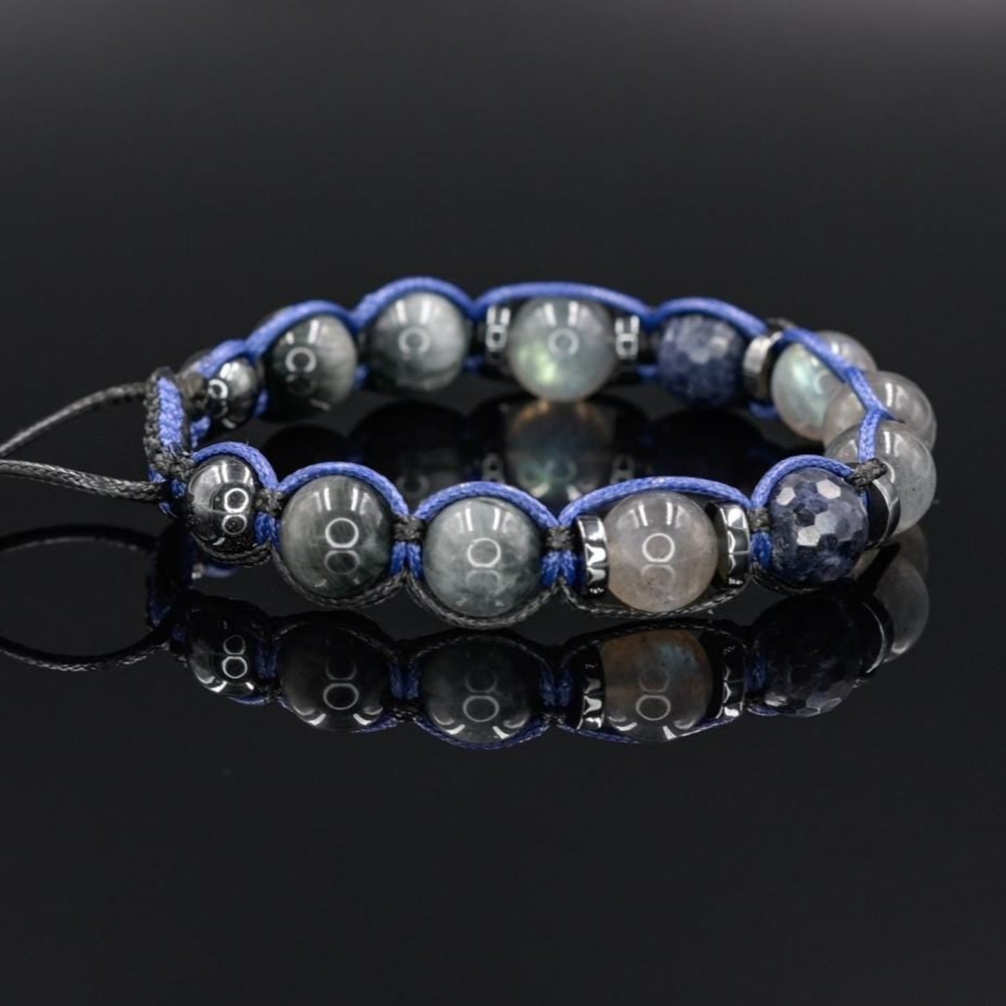 Men's Sapphire Labradorite Hawk's Eye Gemstone Bracelet, Braided Adjustable Bracelet, Crystal Bracelet, Gift for Men,Men's Christmas Gift - Shamballa Bracelet - Mantra Bracelet - Birthstone Bracelet - Gemstone Bracelet Men - Chakra Bracelet - Macrame Bracelet - Healing Bracelet - Valinde