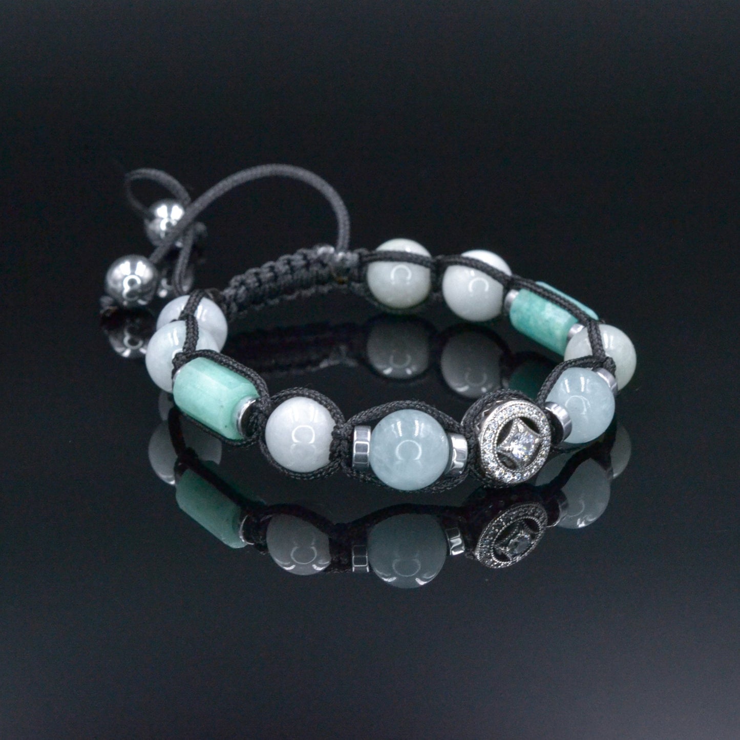 Men's Jade Bracelet, Aquamarine Amazonite Crystal Adjustable Bracelet, Gift for Men, 925 Silver Bead Bracelet, Men Stone Bracelet - Shamballa Bracelet - Birthstone Bracelet - Gemstone Bracelet Men - Chakra Bracelet - Macrame Bracelet - Healing Bracelet - Valinde - Shamballa Bracelet - Birthstone Bracelet - Gemstone Bracelet Men - Chakra Bracelet - Macrame Bracelet - Healing Bracelet - Valinde
