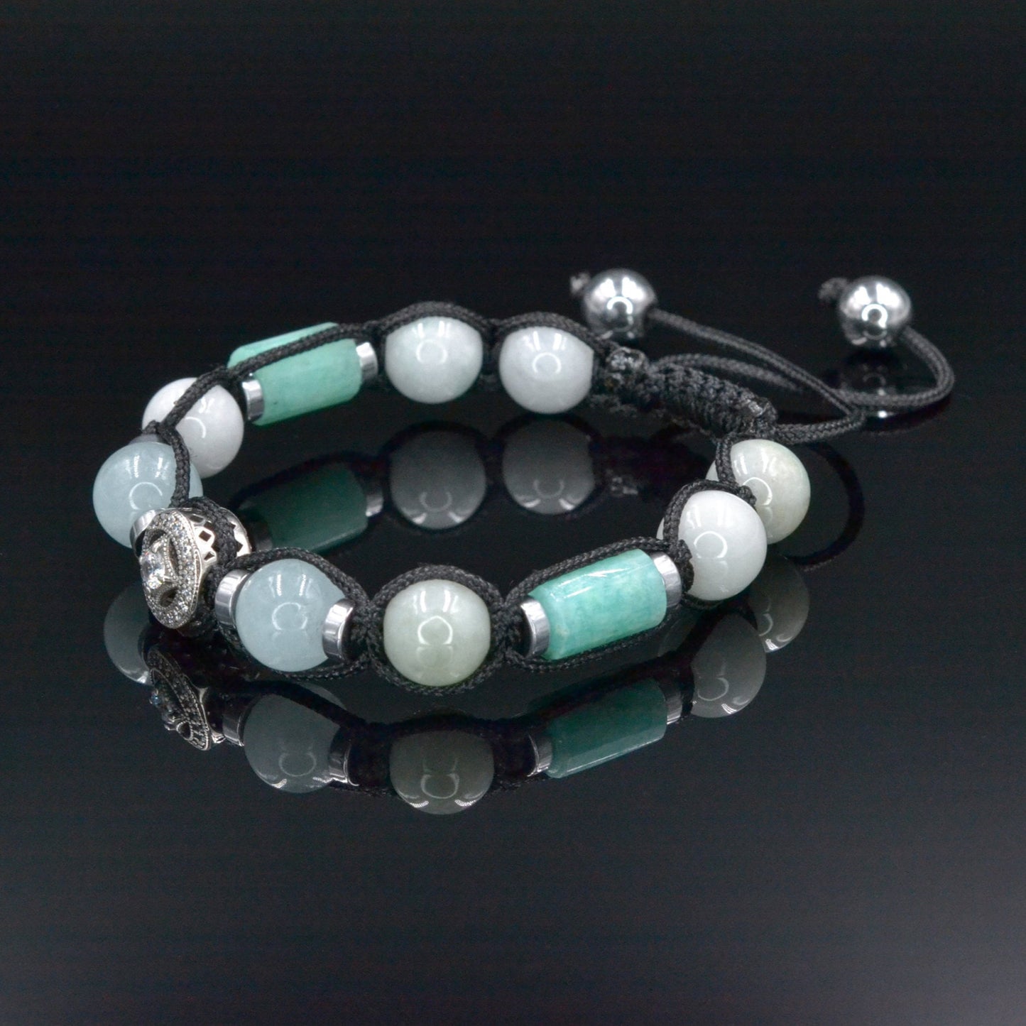 Men's Jade Bracelet, Aquamarine Amazonite Crystal Adjustable Bracelet, Gift for Men, 925 Silver Bead Bracelet, Men Stone Bracelet - Shamballa Bracelet - Birthstone Bracelet - Gemstone Bracelet Men - Chakra Bracelet - Macrame Bracelet - Healing Bracelet - Valinde - Shamballa Bracelet - Birthstone Bracelet - Gemstone Bracelet Men - Chakra Bracelet - Macrame Bracelet - Healing Bracelet - Valinde