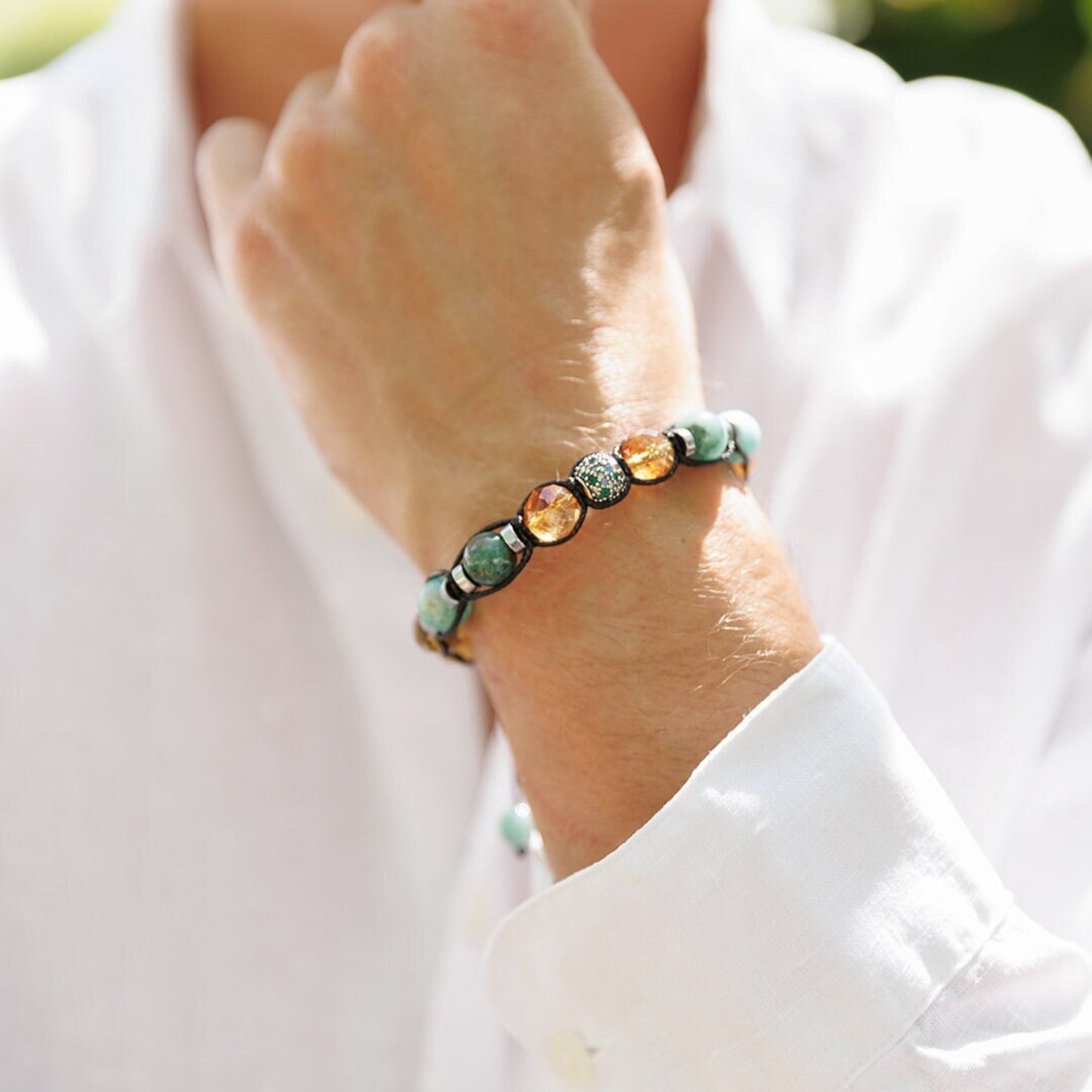 Emerald Citrine Bracelet, Men's 925 Silver Bead Bracelet, Adjustable Amazonite Bracelet, Gift for Men, Crystal Gemstone Macrame Bracelet - Shamballa Bracelet - Mantra Bracelet - Birthstone Bracelet - Gemstone Bracelet Men - Chakra Bracelet - Macrame Bracelet - Healing Bracelet - Valinde
