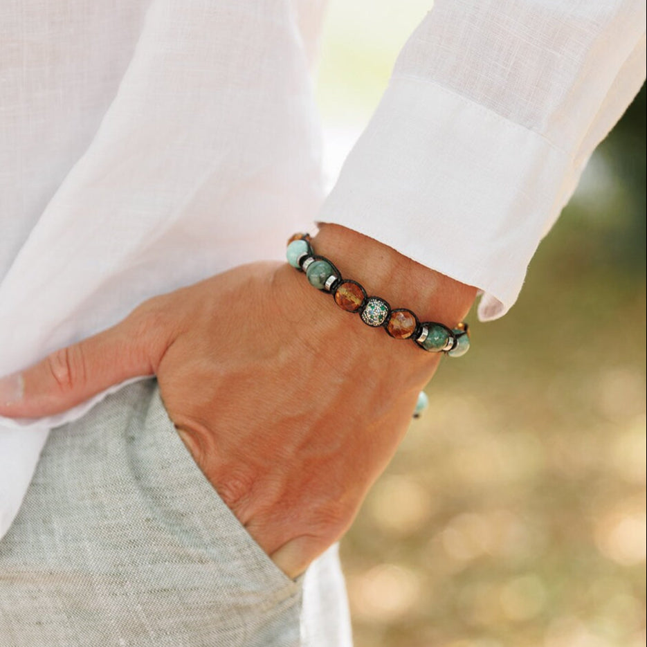 Emerald Citrine Bracelet, Men's 925 Silver Bead Bracelet, Adjustable Amazonite Bracelet, Gift for Men, Crystal Gemstone Macrame Bracelet - Shamballa Bracelet - Mantra Bracelet - Birthstone Bracelet - Gemstone Bracelet Men - Chakra Bracelet - Macrame Bracelet - Healing Bracelet - Valinde