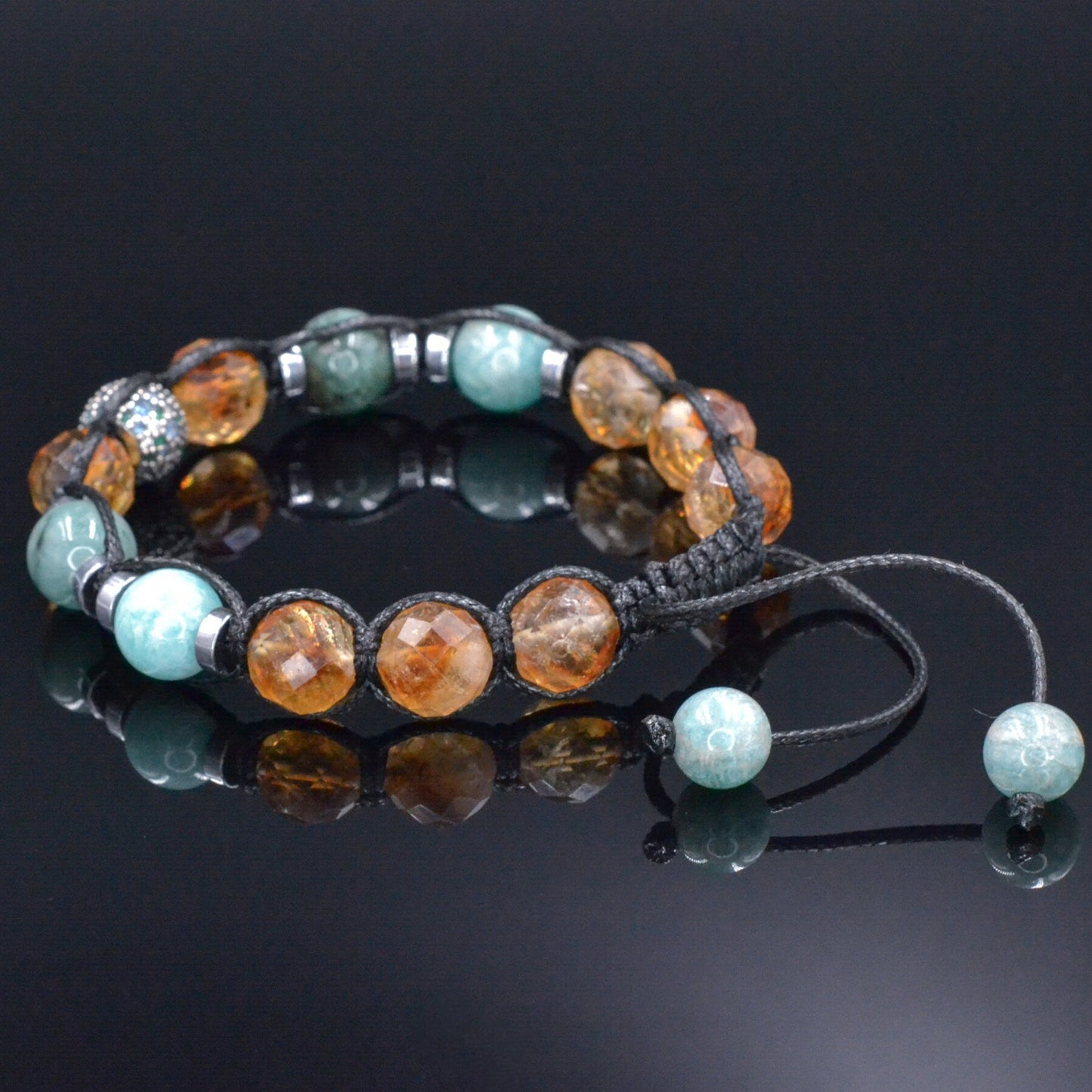 Emerald Citrine Bracelet, Men's 925 Silver Bead Bracelet, Adjustable Amazonite Bracelet, Gift for Men, Crystal Gemstone Macrame Bracelet - Shamballa Bracelet - Mantra Bracelet - Birthstone Bracelet - Gemstone Bracelet Men - Chakra Bracelet - Macrame Bracelet - Healing Bracelet - Valinde