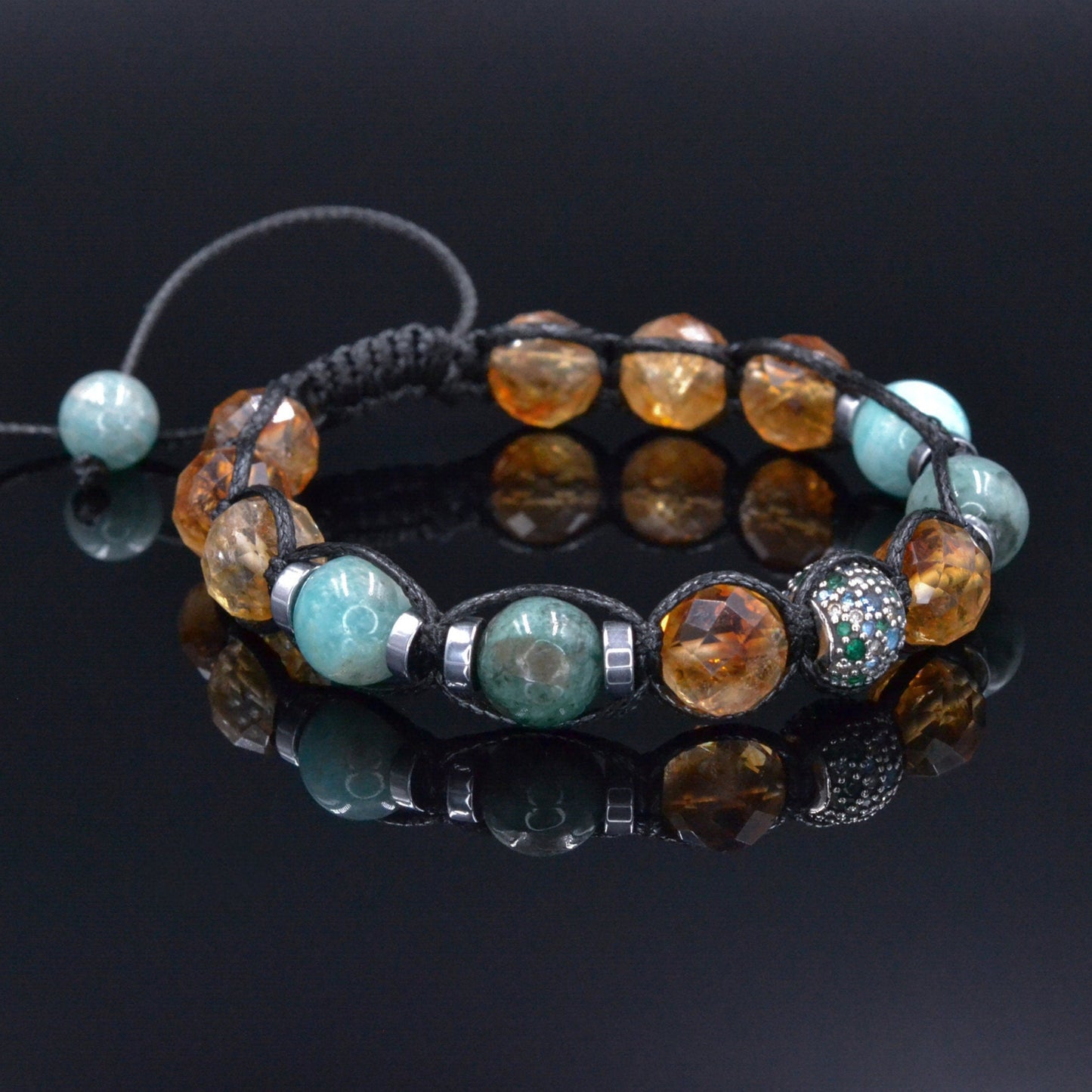 Emerald Citrine Bracelet, Men's 925 Silver Bead Bracelet, Adjustable Amazonite Bracelet, Gift for Men, Crystal Gemstone Macrame Bracelet - Shamballa Bracelet - Mantra Bracelet - Birthstone Bracelet - Gemstone Bracelet Men - Chakra Bracelet - Macrame Bracelet - Healing Bracelet - Valinde