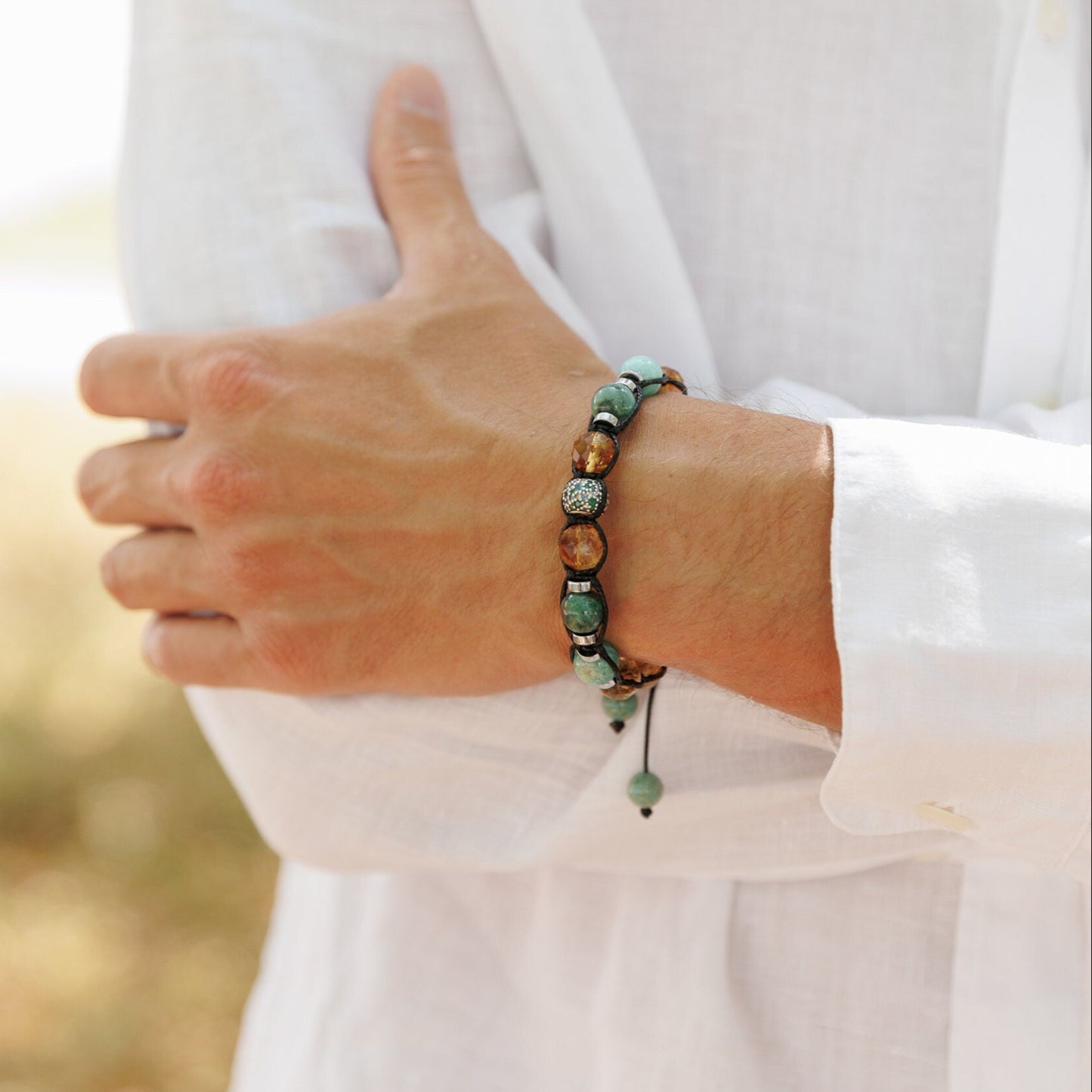 Emerald Citrine Bracelet, Men's 925 Silver Bead Bracelet, Adjustable Amazonite Bracelet, Gift for Men, Crystal Gemstone Macrame Bracelet - Shamballa Bracelet - Mantra Bracelet - Birthstone Bracelet - Gemstone Bracelet Men - Chakra Bracelet - Macrame Bracelet - Healing Bracelet - Valinde