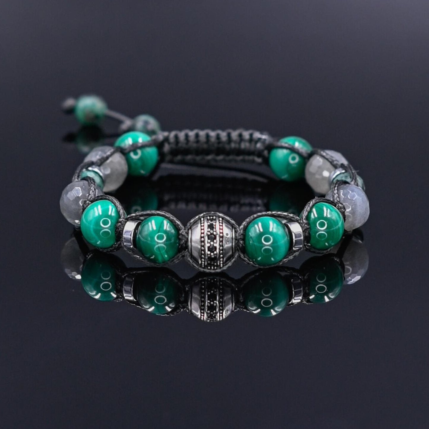 Men's Malachite Emerald Labradorite Gemstone Bracelet, 925 Silver Bead Adjustable Bracelet, Gift for Him, Braided Birthstone Bracelet - Shamballa Bracelet - Mantra Bracelet - Yoga Bracelet - Birthstone Bracelet - Gemstone Bracelet Men - Chakra Bracelet - Macrame Bracelet - Healing Bracelet - Gift for Father - Gift For Men - Valinde