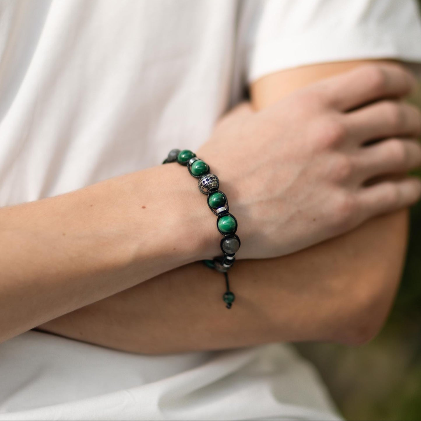 Men's Malachite Emerald Labradorite Gemstone Bracelet, 925 Silver Bead Adjustable Bracelet, Gift for Him, Braided Birthstone Bracelet - Shamballa Bracelet - Mantra Bracelet - Yoga Bracelet - Birthstone Bracelet - Gemstone Bracelet Men - Chakra Bracelet - Macrame Bracelet - Healing Bracelet - Gift for Father - Gift For Men - Valinde