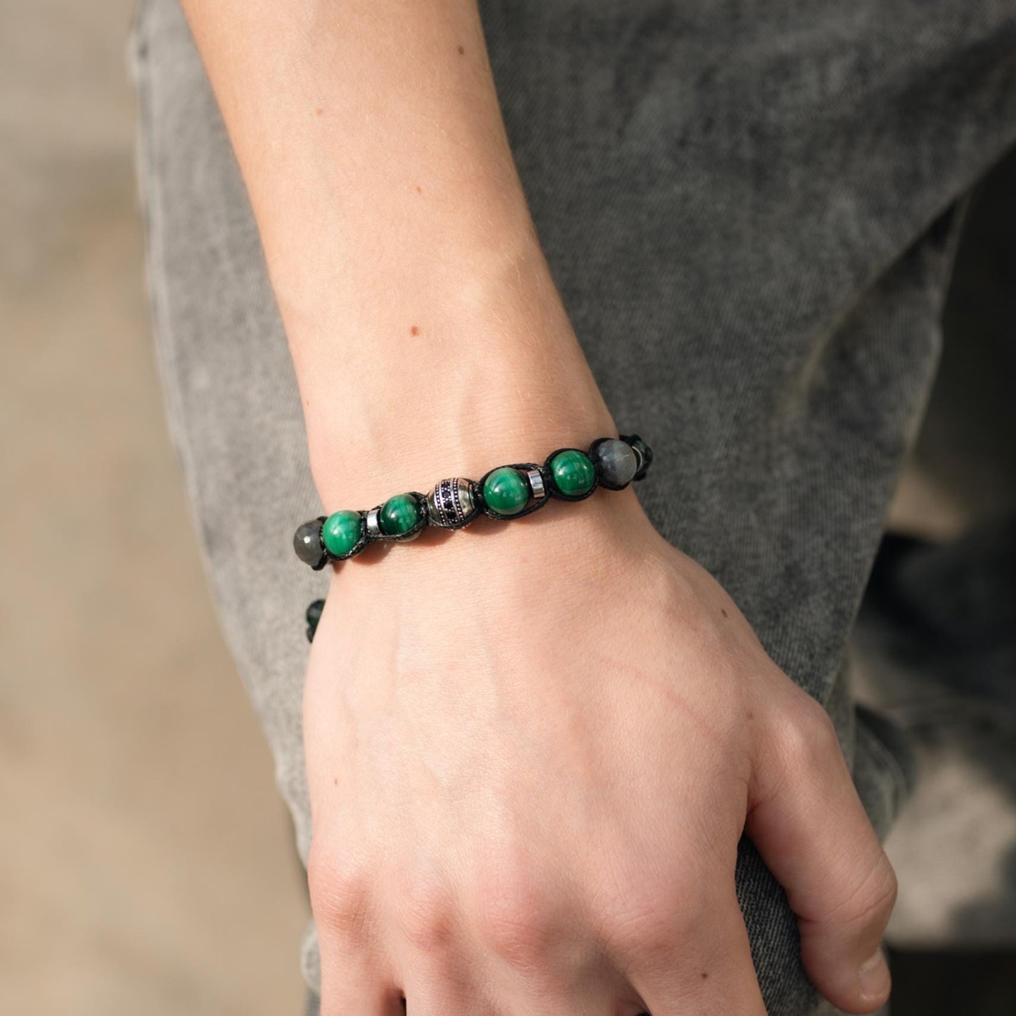 Men's Malachite Emerald Labradorite Gemstone Bracelet, 925 Silver Bead Adjustable Bracelet, Gift for Him, Braided Birthstone Bracelet - Shamballa Bracelet - Mantra Bracelet - Yoga Bracelet - Birthstone Bracelet - Gemstone Bracelet Men - Chakra Bracelet - Macrame Bracelet - Healing Bracelet - Gift for Father - Gift For Men - Valinde