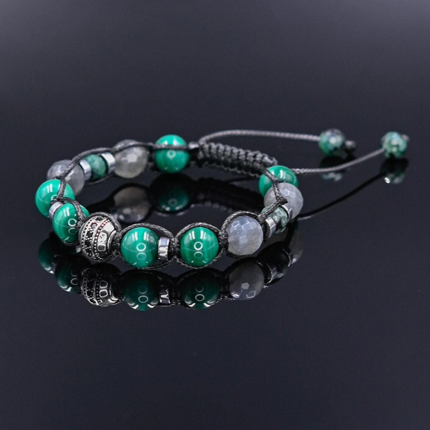 Men's Malachite Emerald Labradorite Gemstone Bracelet, 925 Silver Bead Adjustable Bracelet, Gift for Him, Braided Birthstone Bracelet - Shamballa Bracelet - Mantra Bracelet - Yoga Bracelet - Birthstone Bracelet - Gemstone Bracelet Men - Chakra Bracelet - Macrame Bracelet - Healing Bracelet - Gift for Father - Gift For Men - Valinde