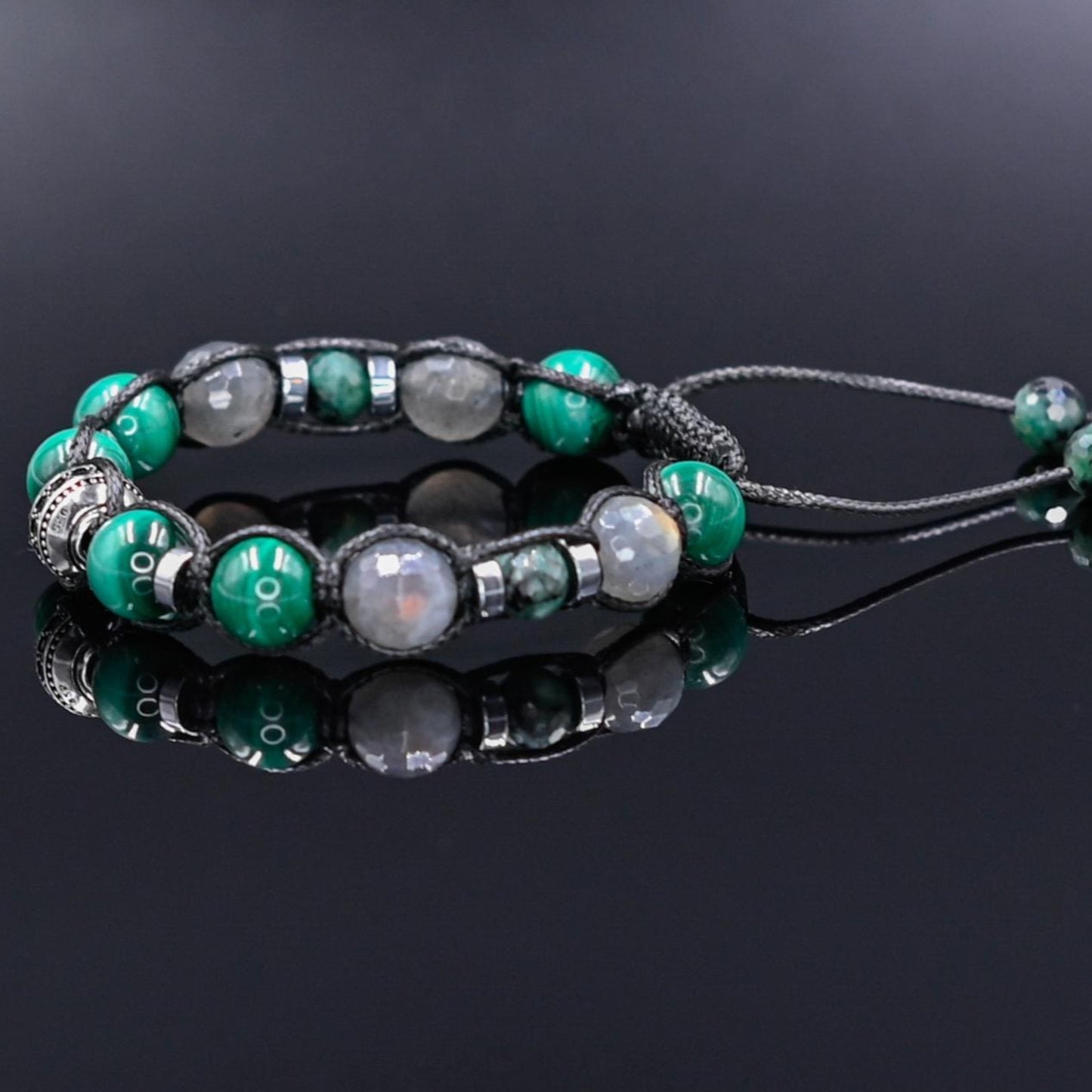 Men's Malachite Emerald Labradorite Gemstone Bracelet, 925 Silver Bead Adjustable Bracelet, Gift for Him, Braided Birthstone Bracelet - Shamballa Bracelet - Mantra Bracelet - Yoga Bracelet - Birthstone Bracelet - Gemstone Bracelet Men - Chakra Bracelet - Macrame Bracelet - Healing Bracelet - Gift for Father - Gift For Men - Valinde