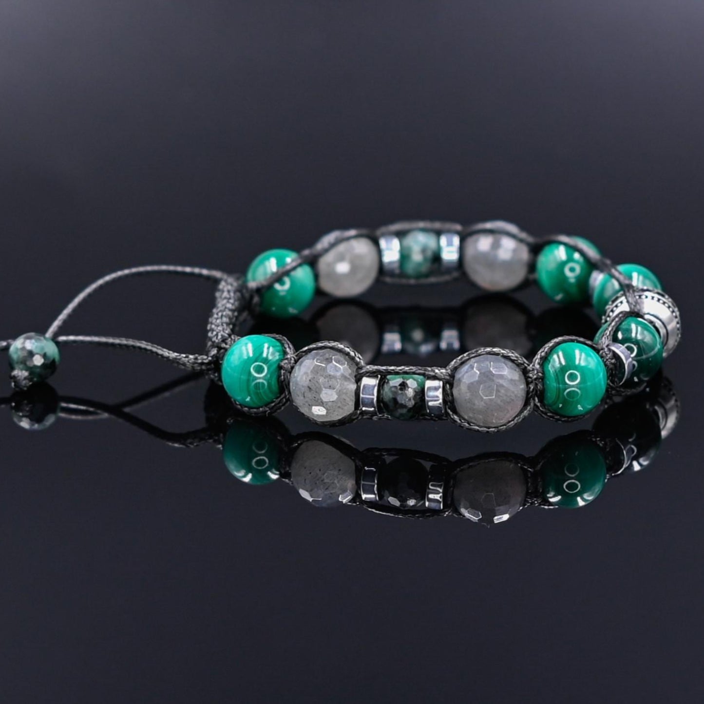 Men's Malachite Emerald Labradorite Gemstone Bracelet, 925 Silver Bead Adjustable Bracelet, Gift for Him, Braided Birthstone Bracelet - Shamballa Bracelet - Mantra Bracelet - Yoga Bracelet - Birthstone Bracelet - Gemstone Bracelet Men - Chakra Bracelet - Macrame Bracelet - Healing Bracelet - Gift for Father - Gift For Men - Valinde