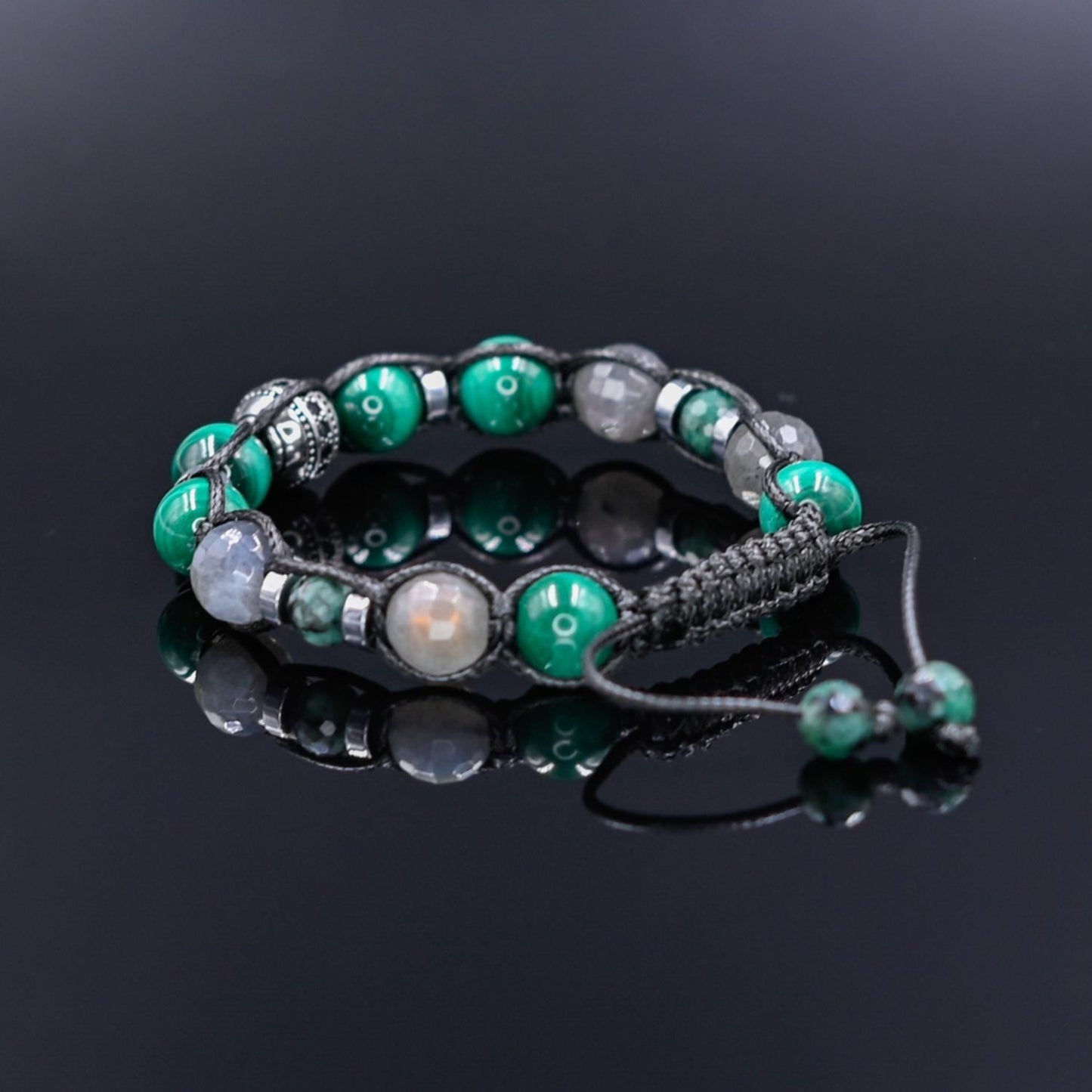 Men's Malachite Emerald Labradorite Gemstone Bracelet, 925 Silver Bead Adjustable Bracelet, Gift for Him, Braided Birthstone Bracelet - Shamballa Bracelet - Mantra Bracelet - Yoga Bracelet - Birthstone Bracelet - Gemstone Bracelet Men - Chakra Bracelet - Macrame Bracelet - Healing Bracelet - Gift for Father - Gift For Men - Valinde