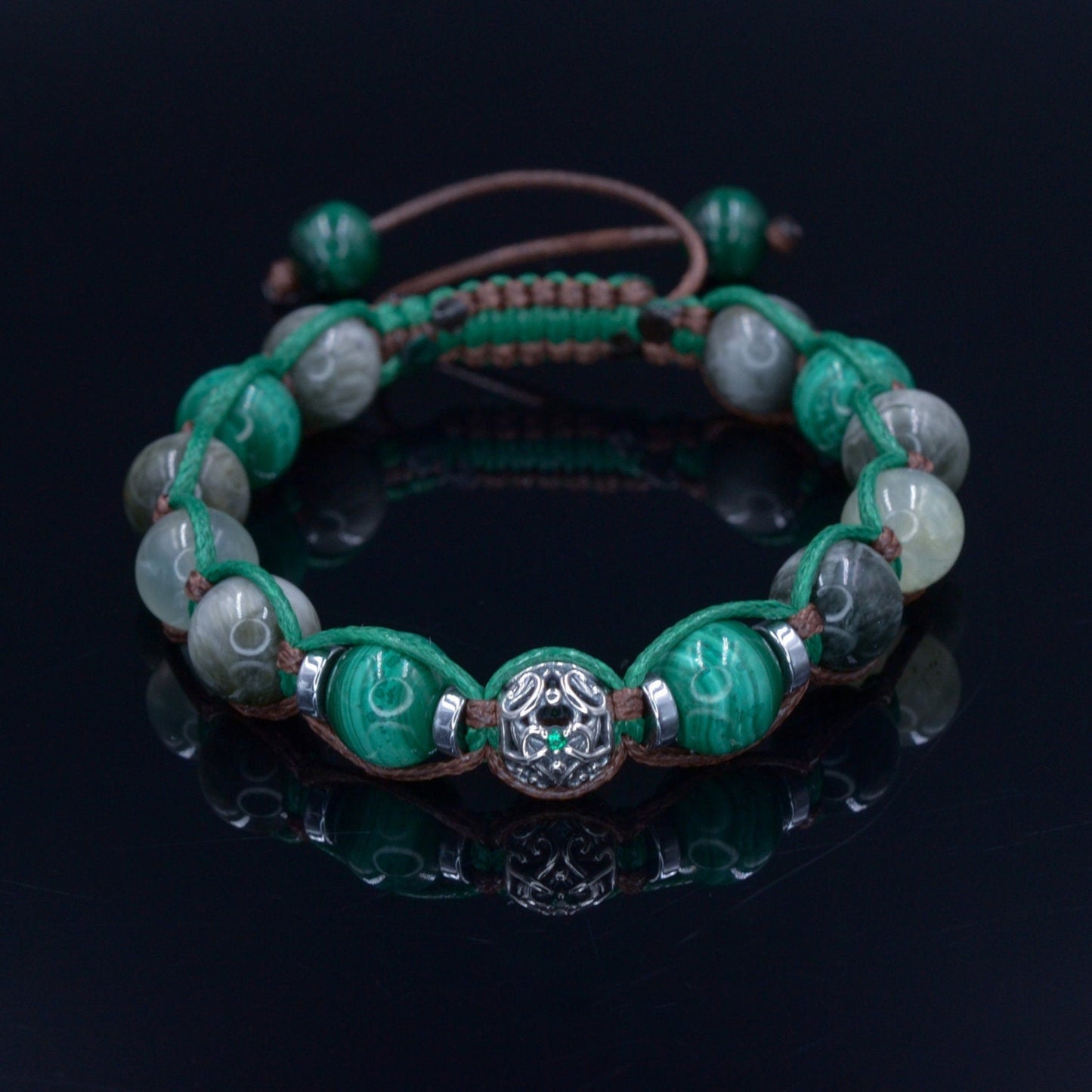 Men's Malachite & Hawk's Eye Bracelet - 925 Sterlng Silver bead Bracelet - Adjustable Bracelet for Men - Gift for Men - Crystal Bracelet - Shamballa Bracelet - Birthstone Bracelet - Gemstone Bracelet Men - Chakra Bracelet - Macrame Bracelet - Healing Bracelet - Valinde