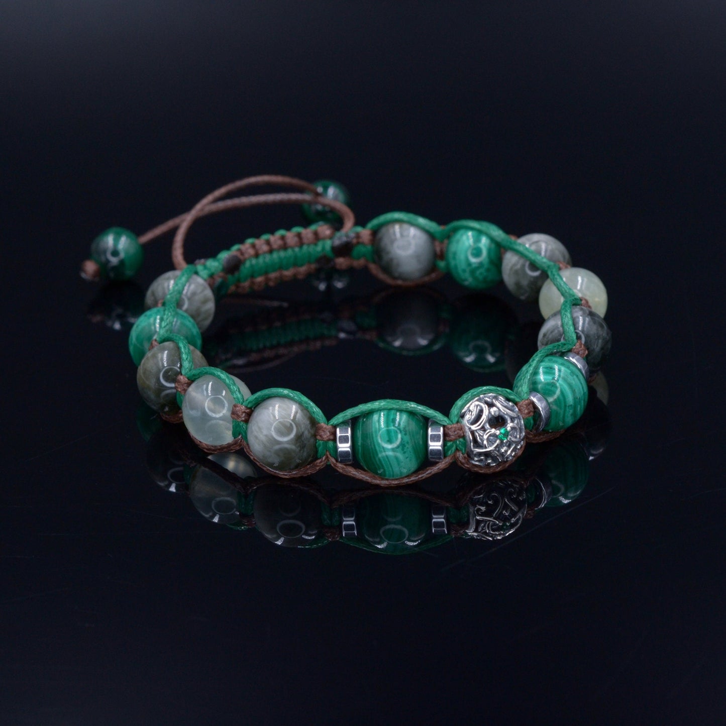 Men's Malachite & Hawk's Eye Bracelet - 925 Sterlng Silver bead Bracelet - Adjustable Bracelet for Men - Gift for Men - Crystal Bracelet - Shamballa Bracelet - Birthstone Bracelet - Gemstone Bracelet Men - Chakra Bracelet - Macrame Bracelet - Healing Bracelet - Valinde