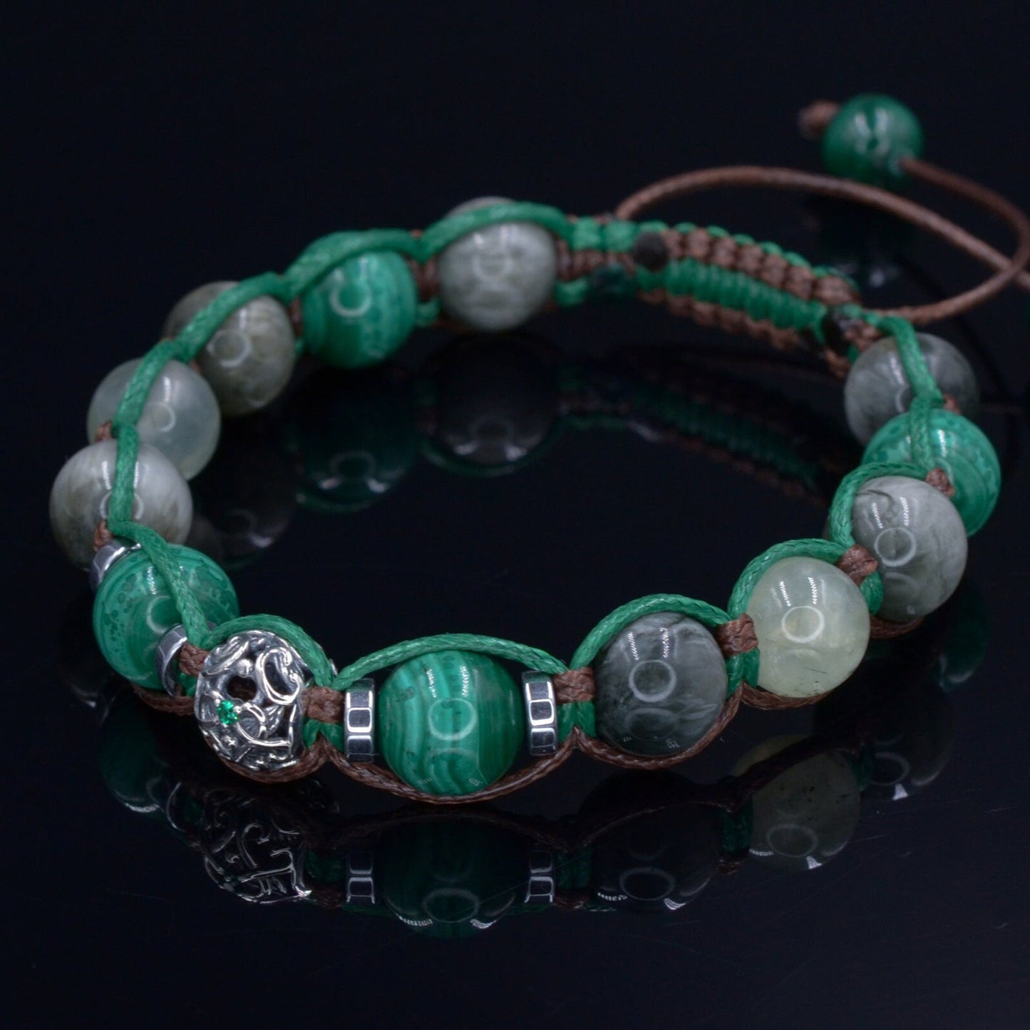 Men's Malachite & Hawk's Eye Bracelet - 925 Sterlng Silver bead Bracelet - Adjustable Bracelet for Men - Gift for Men - Crystal Bracelet - Shamballa Bracelet - Birthstone Bracelet - Gemstone Bracelet Men - Chakra Bracelet - Macrame Bracelet - Healing Bracelet - Valinde