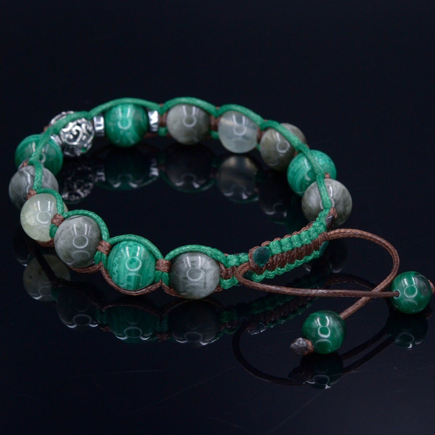 Men's Malachite & Hawk's Eye Bracelet - 925 Sterlng Silver bead Bracelet - Adjustable Bracelet for Men - Gift for Men - Crystal Bracelet - Shamballa Bracelet - Birthstone Bracelet - Gemstone Bracelet Men - Chakra Bracelet - Macrame Bracelet - Healing Bracelet - Valinde