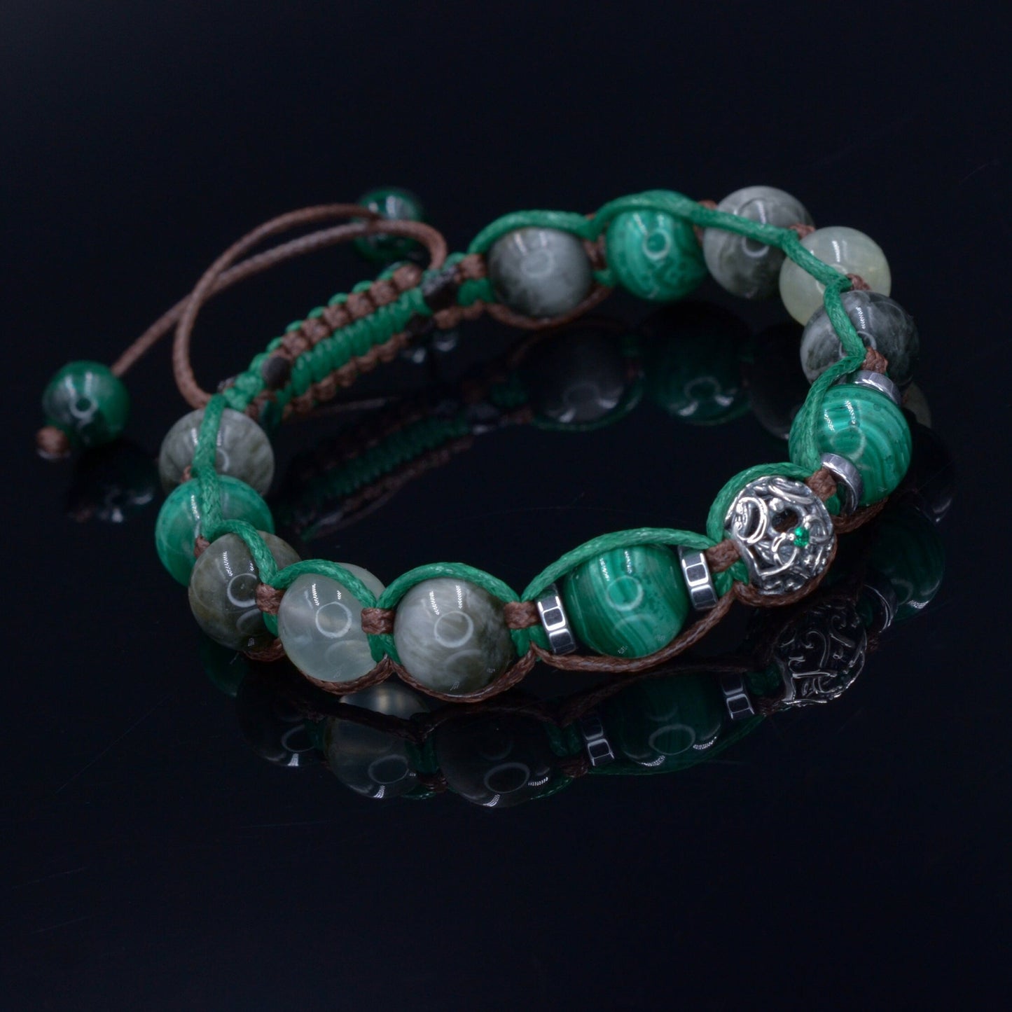 Men's Malachite & Hawk's Eye Bracelet - 925 Sterlng Silver bead Bracelet - Adjustable Bracelet for Men - Gift for Men - Crystal Bracelet - Shamballa Bracelet - Birthstone Bracelet - Gemstone Bracelet Men - Chakra Bracelet - Macrame Bracelet - Healing Bracelet - Valinde