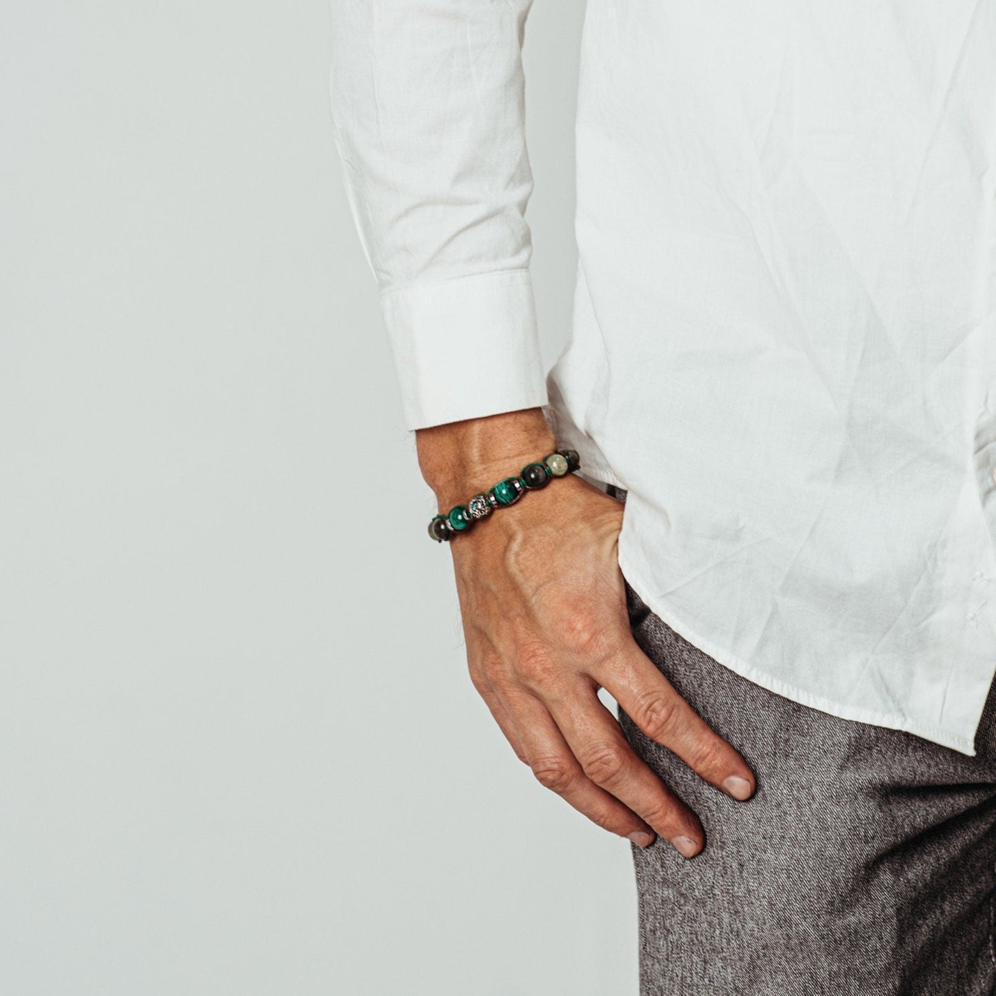 Men's Malachite & Hawk's Eye Bracelet - 925 Sterlng Silver bead Bracelet - Adjustable Bracelet for Men - Gift for Men - Crystal Bracelet - Shamballa Bracelet - Birthstone Bracelet - Gemstone Bracelet Men - Chakra Bracelet - Macrame Bracelet - Healing Bracelet - Valinde