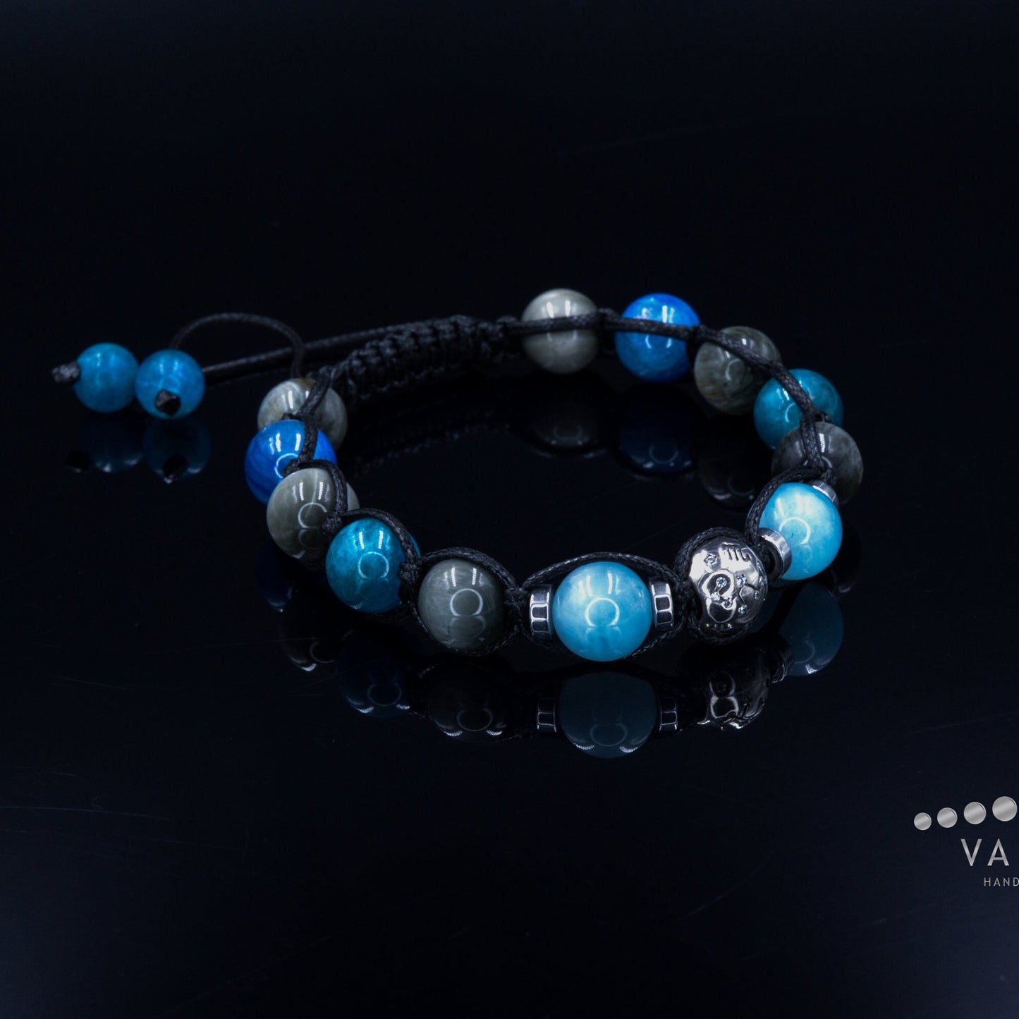 Zodiac Sign 925 Sterling Silver Bead Bracelet Men's Hawk's Eye and Aquamarine Bracelet Christmas Gift Kyanite & Apatite Bracelet Men's Gift - Shamballa Bracelet - Mantra Bracelet - Yoga Bracelet - Birthstone Bracelet - Gemstone Bracelet Men - Chakra Bracelet - Macrame Bracelet - Healing Bracelet - Gift for Father - Gift For Men - Valinde