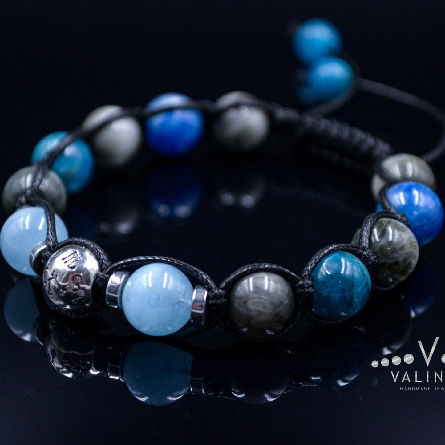 Zodiac Sign 925 Sterling Silver Bead Bracelet Men's Hawk's Eye and Aquamarine Bracelet Christmas Gift Kyanite & Apatite Bracelet Men's Gift - Shamballa Bracelet - Mantra Bracelet - Yoga Bracelet - Birthstone Bracelet - Gemstone Bracelet Men - Chakra Bracelet - Macrame Bracelet - Healing Bracelet - Gift for Father - Gift For Men - Valinde