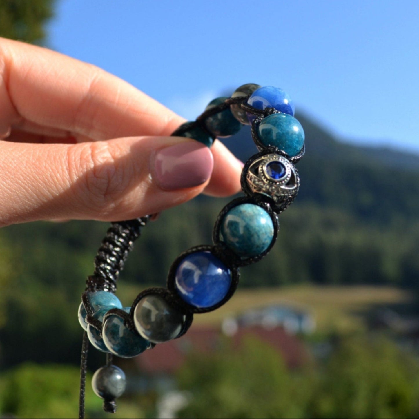 Men's Apatite Bracelet / 925 Sterling Silver Bracelet / Kyanite Bracelet / Gift for Man / Crystal Bead Bracelet / Hawk's Eye Bracelet - Shamballa Bracelet - Mantra Bracelet - Birthstone Bracelet - Gemstone Bracelet Men - Chakra Bracelet - Macrame Bracelet - Healing Bracelet - Valinde